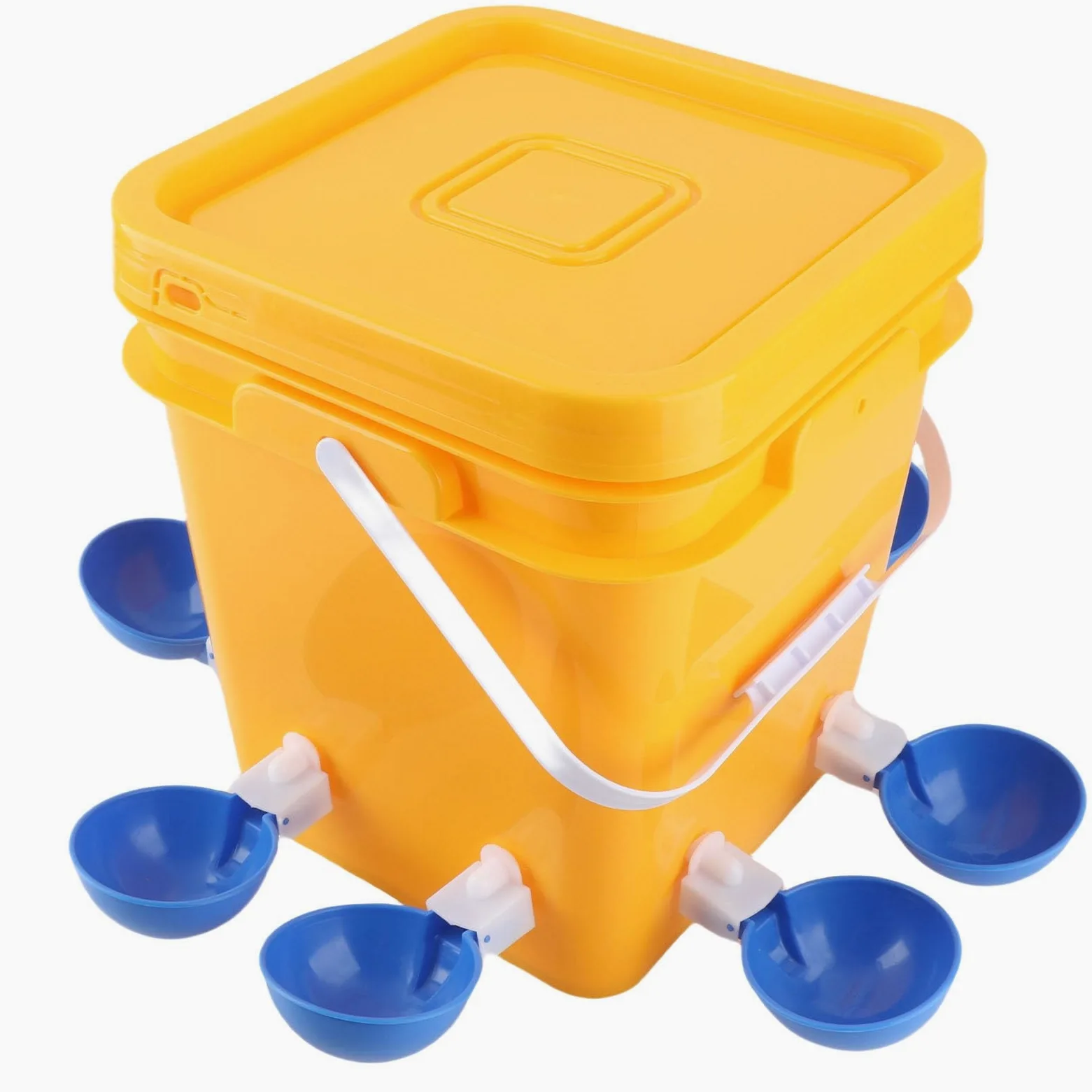 Generic Comedero de Agua para Aves de Corral con Llenado Automático de 12L y Vasos para Beber, Equipo Limpio y Práctico para Propietarios de Pollos (Cubo + Tazón Azul Grande + Tornillos Negros)