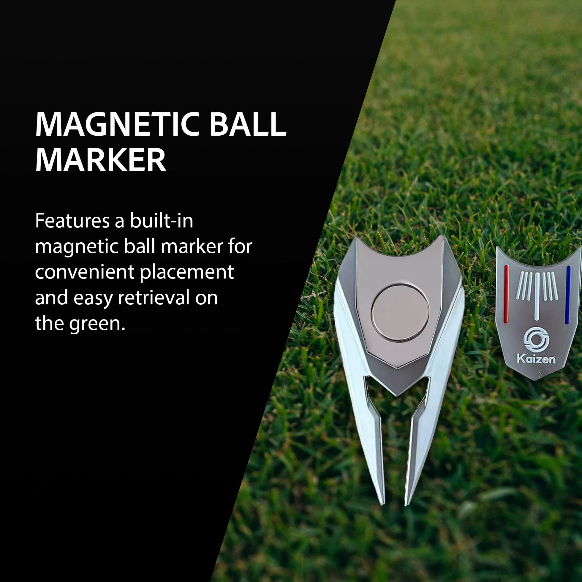 Kaizen Herramienta de reparación de divot de golf con marcador magnético y alineación de putting