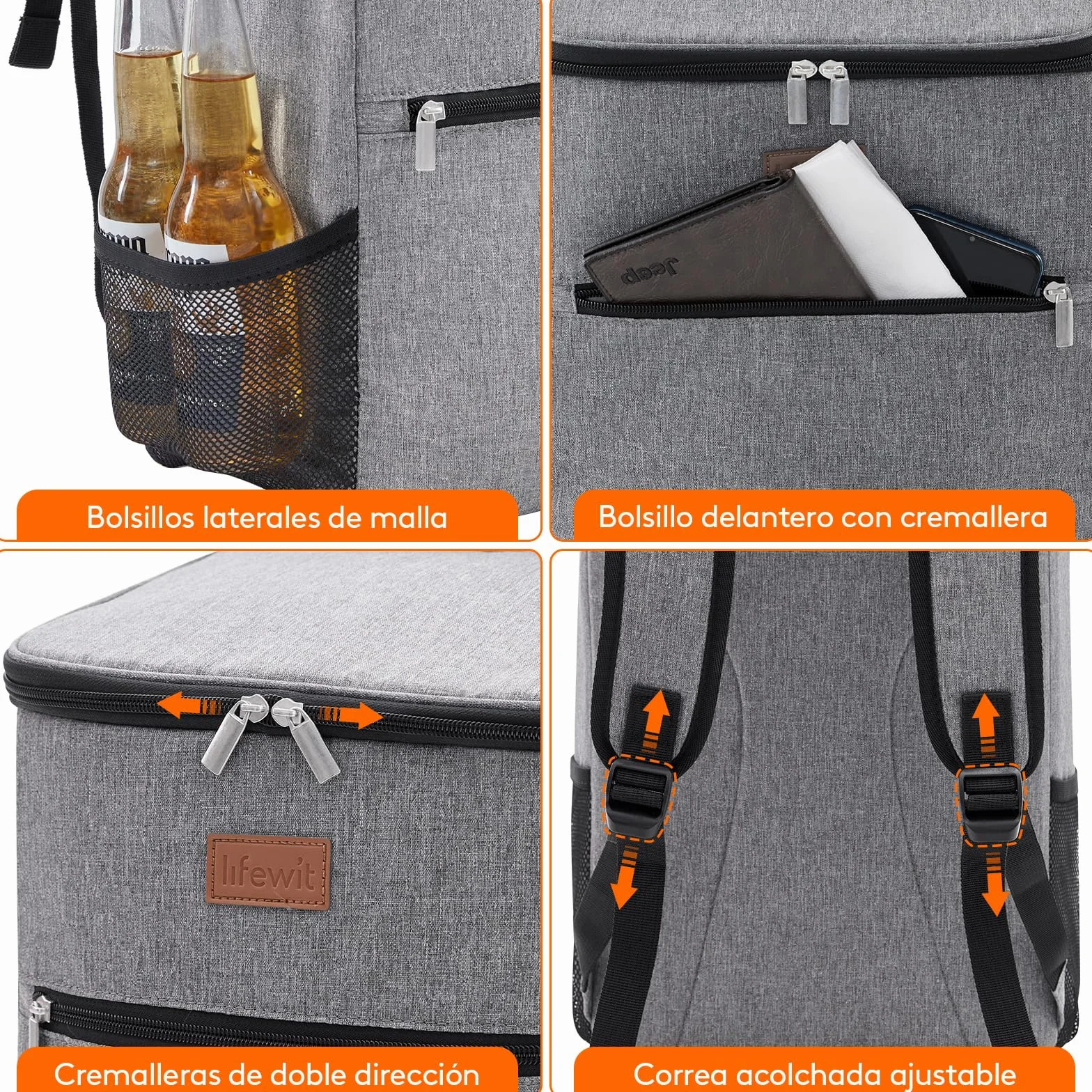 Lifewit Mochila Nevera 24L (30 Latas), Mochilas Neveras Portatil Isotermica, Bolsa Termica Porta Alimentos Impermeable, Cooler Bag para Playa, Picnic, Camping, Viaje, Trabajo, Gris
