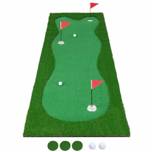 Esterilla de Golf 300 x 100 cm, Césped Artificial, 2 Bolas, 3 Agujeros, Plegable, Entrenamiento