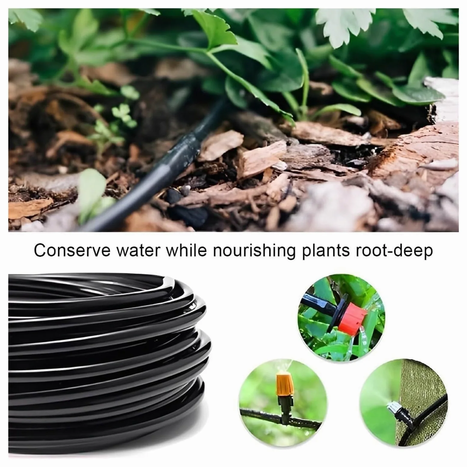 Tubo de microirrigación 4-6 mm, manguera distribución PE negra for jardín | Rollo de línea de riego por goteo, varios tamaños, tubo flexible resistente for parterres de flores, invernaderos(20m)
