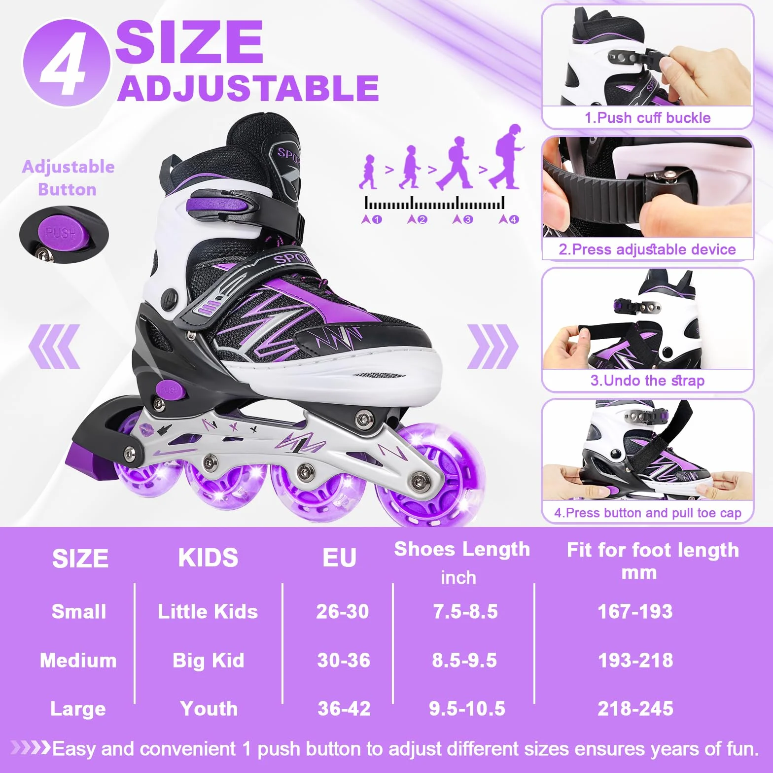 Patines en línea Ajustables para niños con Ruedas de iluminación, Principiantes, Juegos al Aire Libre