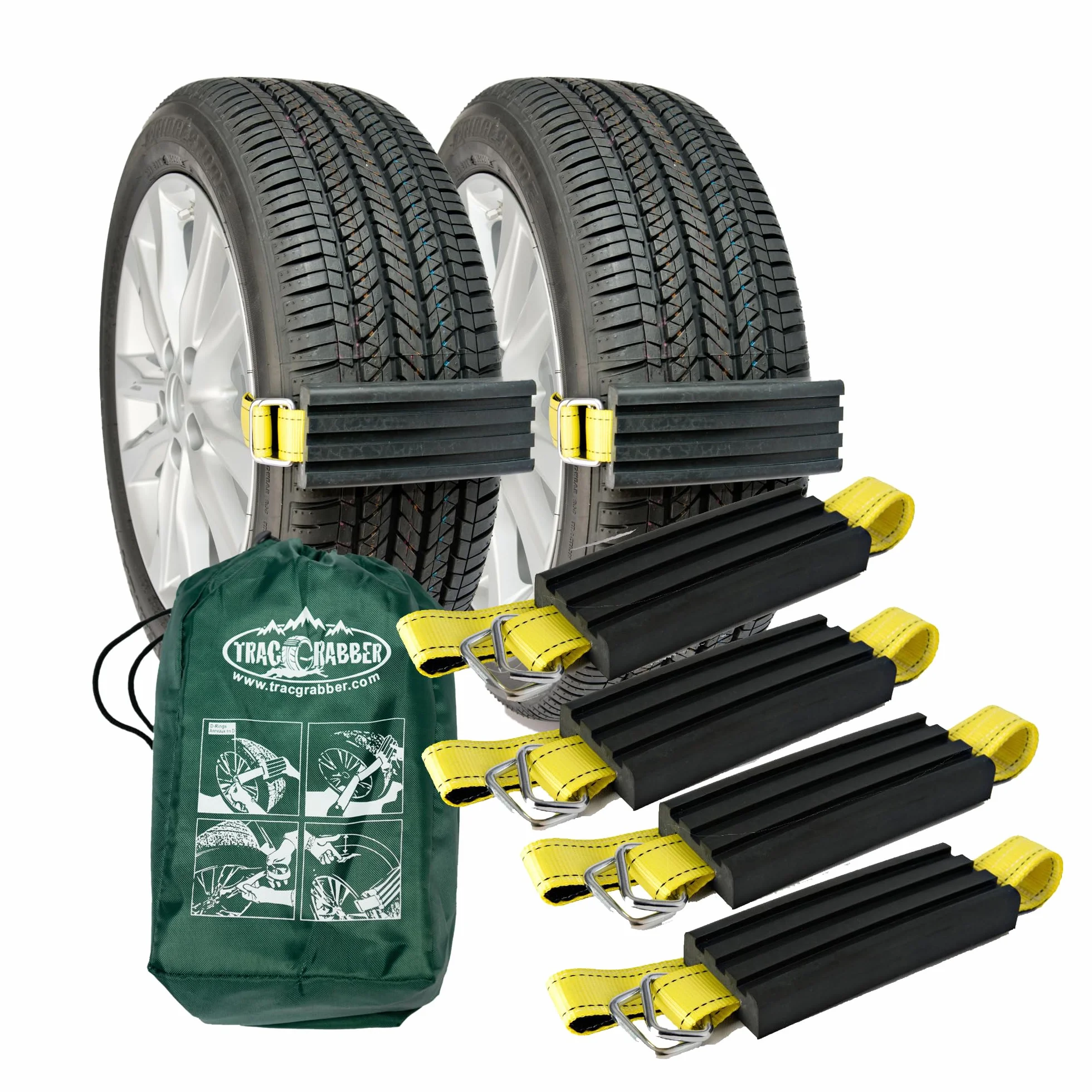 TRACGRABBER Dispositivo de tracción para neumáticos set de 4 correas antideslizantes para nieve barro arena alternativa a cadena de nieve