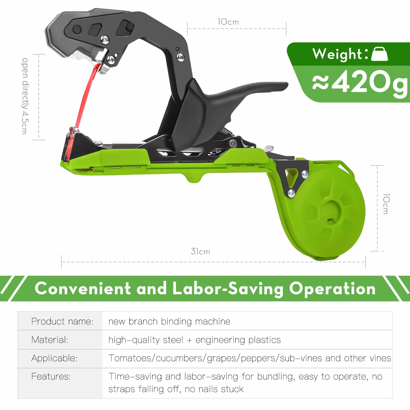 SWANSOFT B13 Maquina para Atar Tomates, Máquina Atadora de Plantas con 10 Rollos de Cinta, Herramienta de Cinta de Jardín para Tomates, Pepinos, Verduras