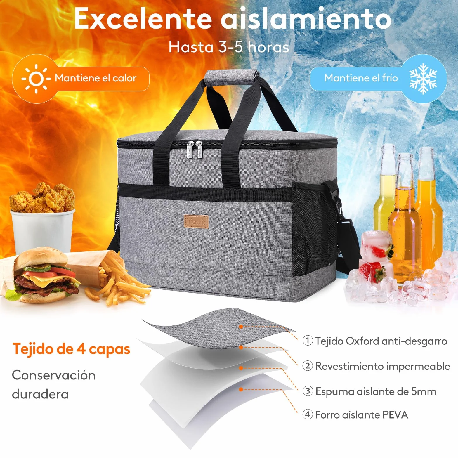 Lifewit Nevera Portatil 30L, Bolso Neveras Isotermica para Hombre, Grande Bolsas Termica Porta Alimentos, Cooler Bag Tela Plegable para Playa, Camping, Viaje, Trabajo, Picnic, Gris