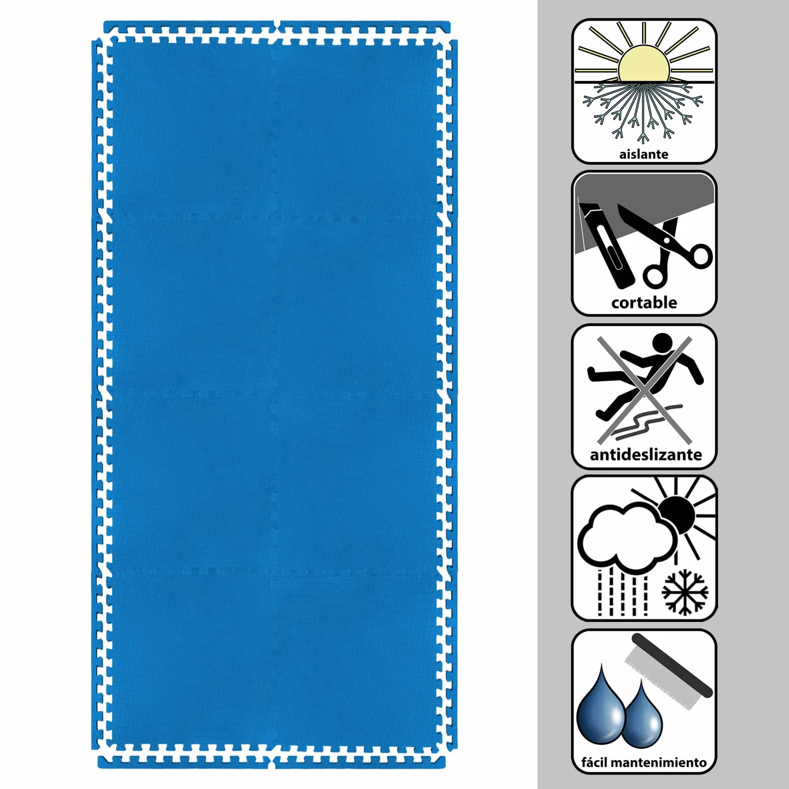 Montafox 2,88 m² Tapiz Piscina 1 cm Grosor Juego de 8 Plancha Azul 60 x 60 cm Suelo Protector Piscina Whirlpool Sistema Enchufable Extensible