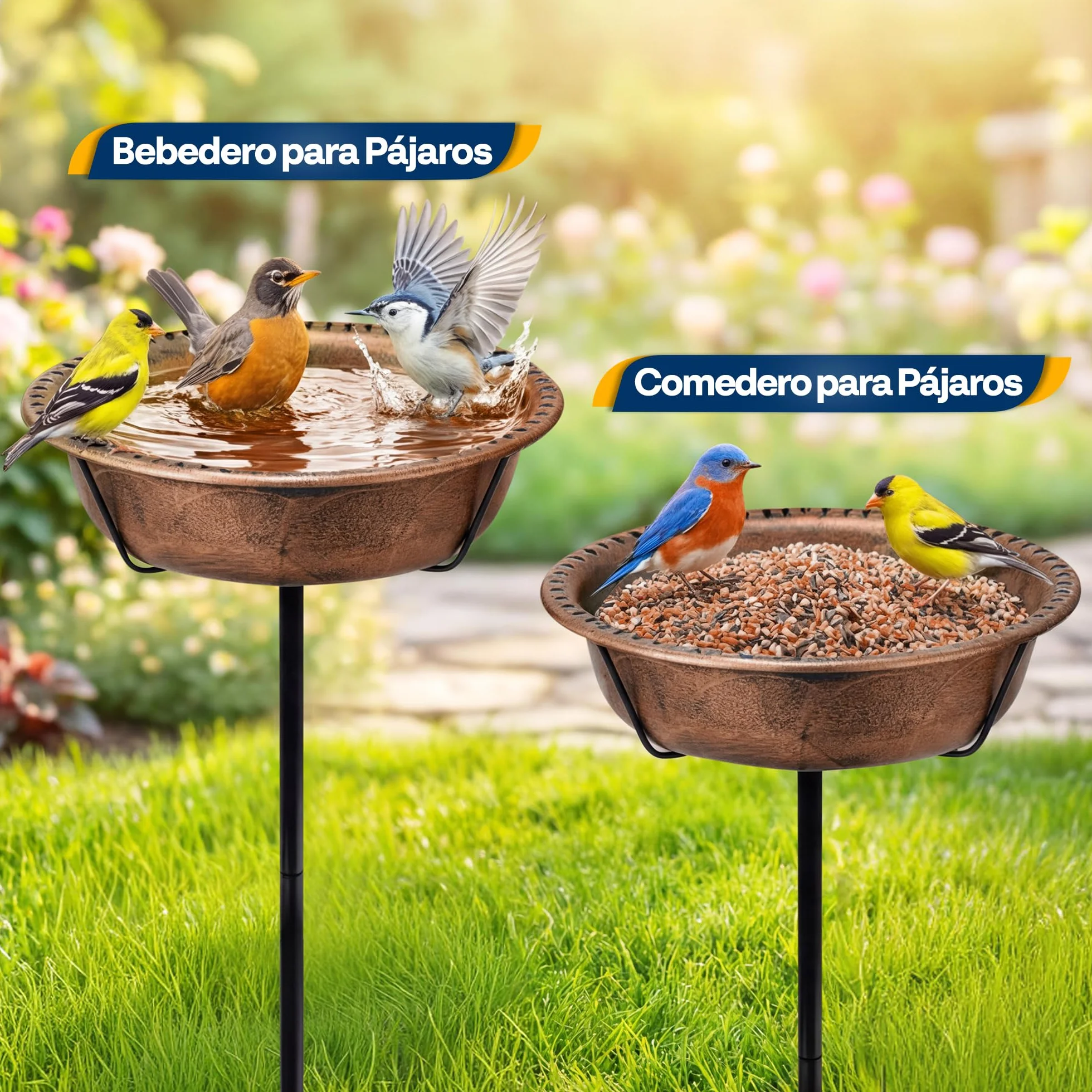 VIVOHOME Baño para Pájaros Exterior, Cuenco Desmontable con Base 4 Puntas, Baño y Comedero para Jardín y Césped (Bronce)