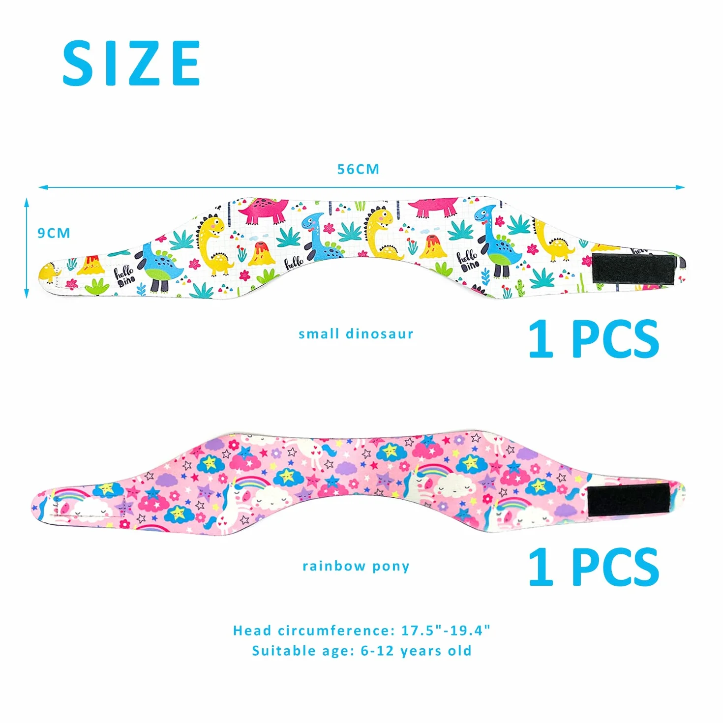 Paquete de 2 diademas de natación para niños impermeable ajustable elástica equipo deportes acuáticos