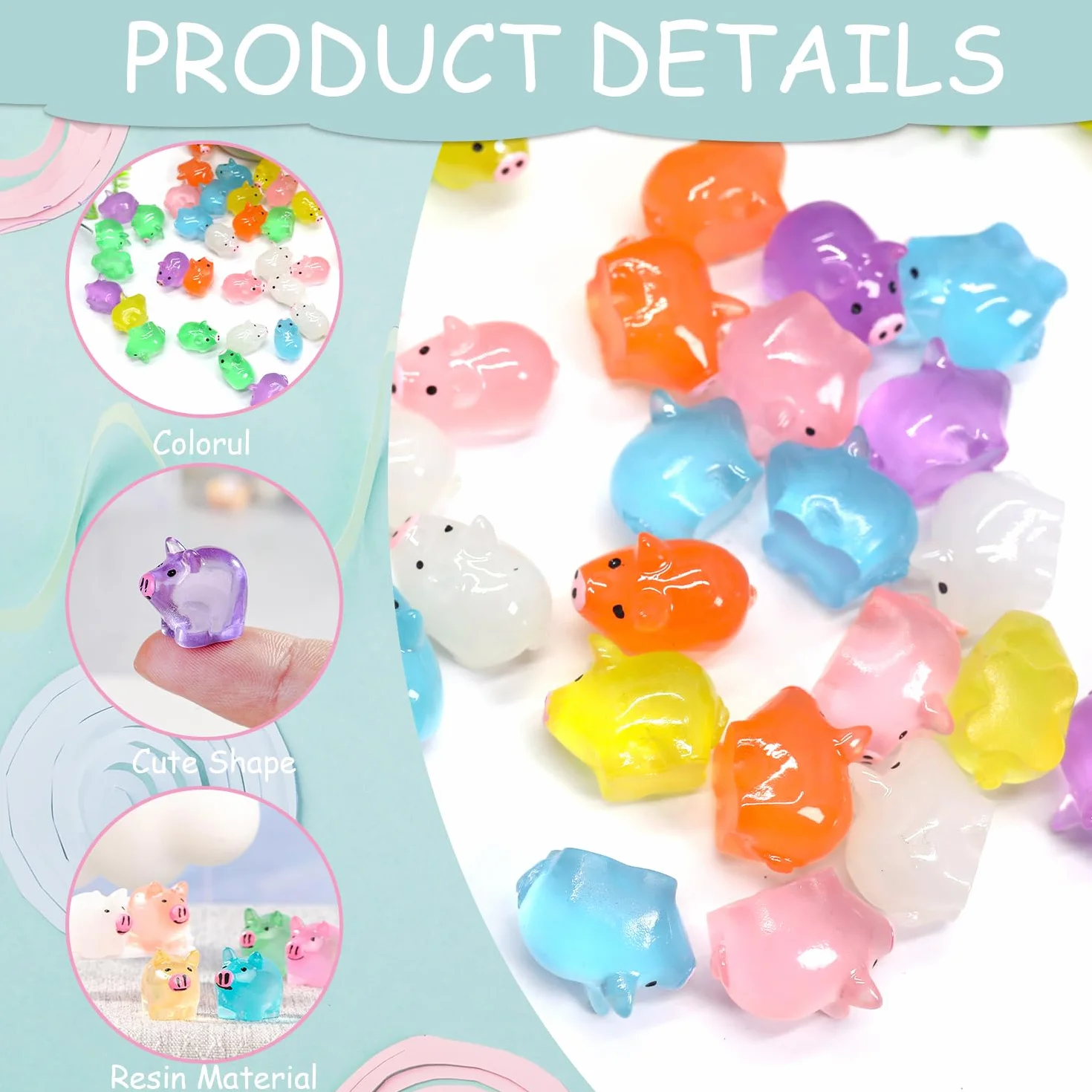 56 Piezas Mini Cerditos de Resina, Mini Cerditos Luminosos, Coloridos Mini Cerditos Resina, Pequeño Cerdito de Resina para Jardín para Casa de Muñecas, Manualidades, Macetas, Decoración de Paisajes