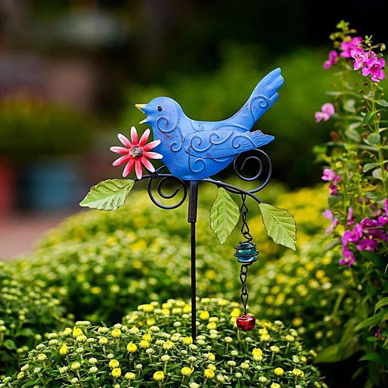 Estaca de metal para jardín, forma de pájaro, letrero artístico de metal para patio, césped, flores, maceta, balcón, interior, exterior, granja, primavera, naturaleza