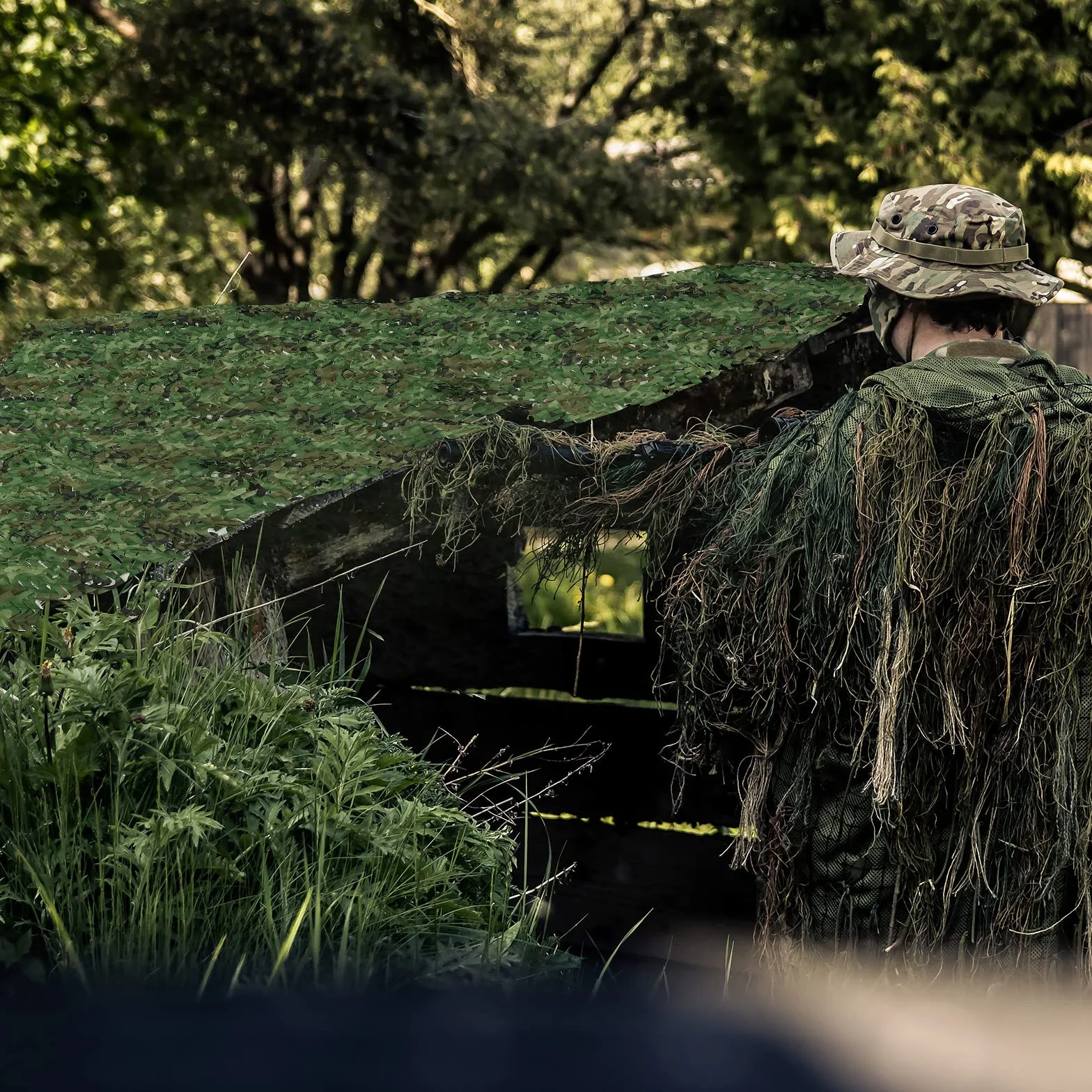 Malla de Camuflaje Red de Protección Militar Táctico Woodland para Sol Sombra Caza