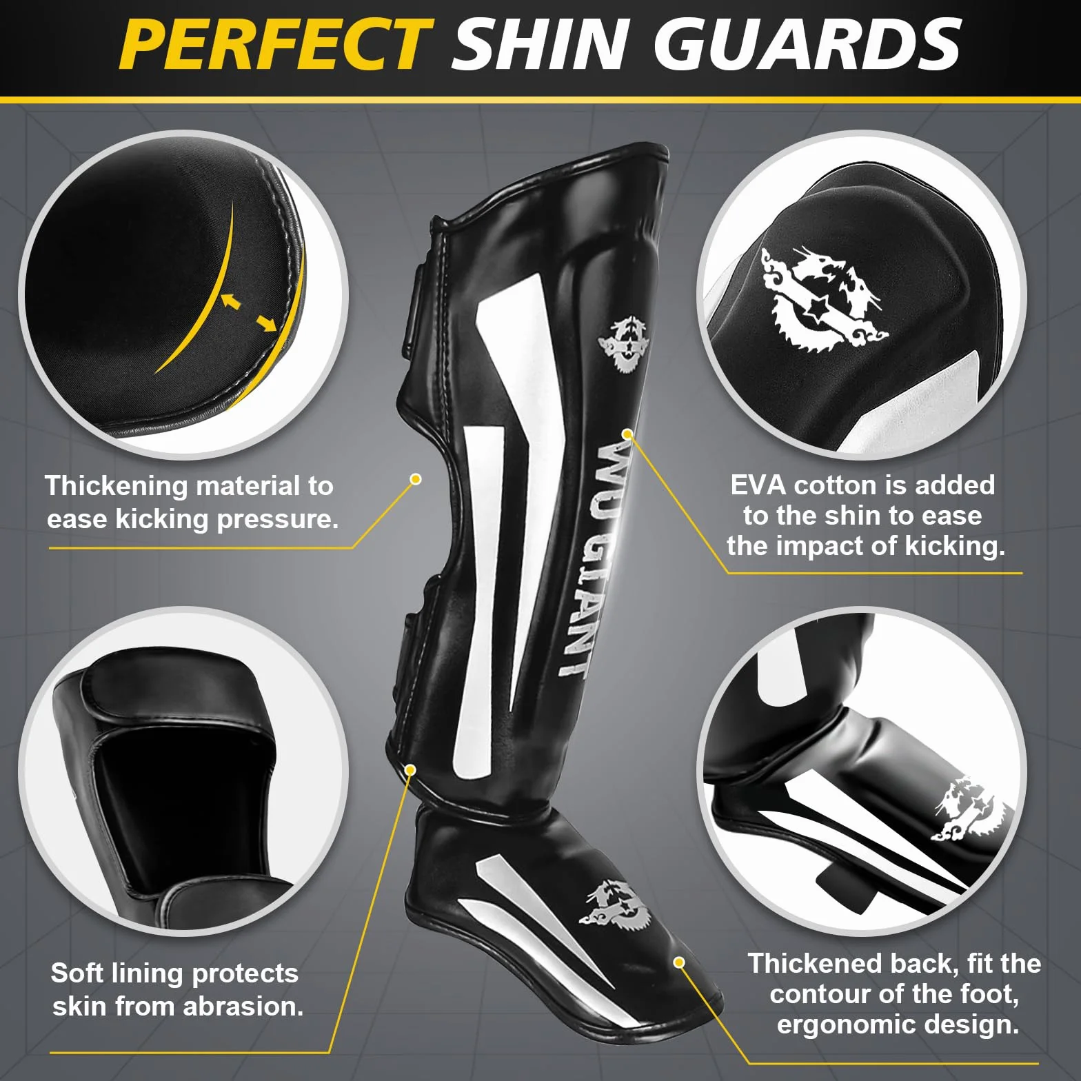Espinilleras de Kickboxing Muay Thai, Protectores de Piernas Ajustables con Protección para el Empeine para MMA