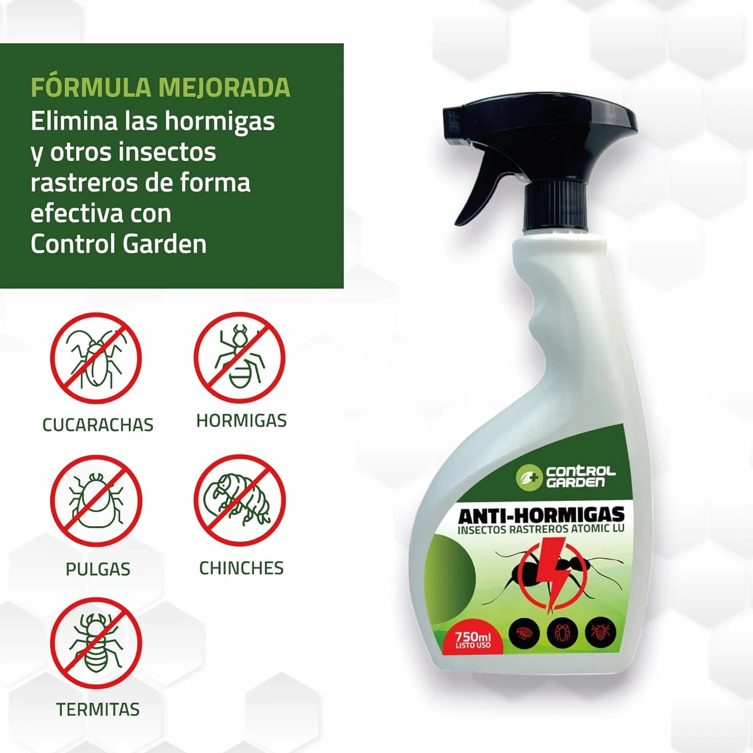 CONTROL GARDEN Pack AntiHormigas Talquera 600 GR + Spray 750 ML | Solución Definitiva Elimina Hormigas, Hormigueros y Colonias | Apto Interior y Exterior | Chinches, Cucarachas e Insectos Rastreros
