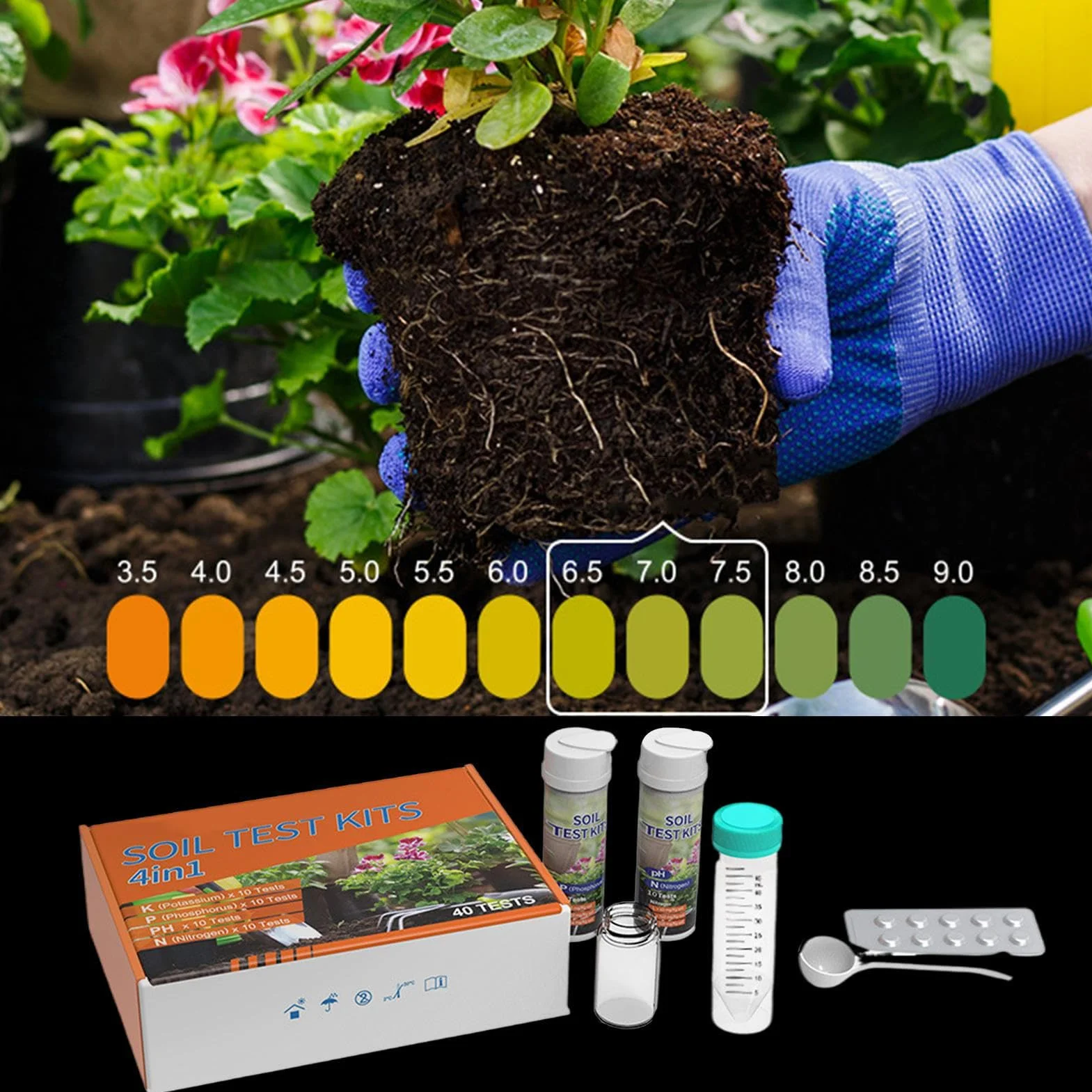 Kit de Análisis de Suelo, Tester 4 en 1 para Nutrientes, Analizador de Nutrientes para Verduras Flores en Maceta Jardines Huertos Vid Invernaderos