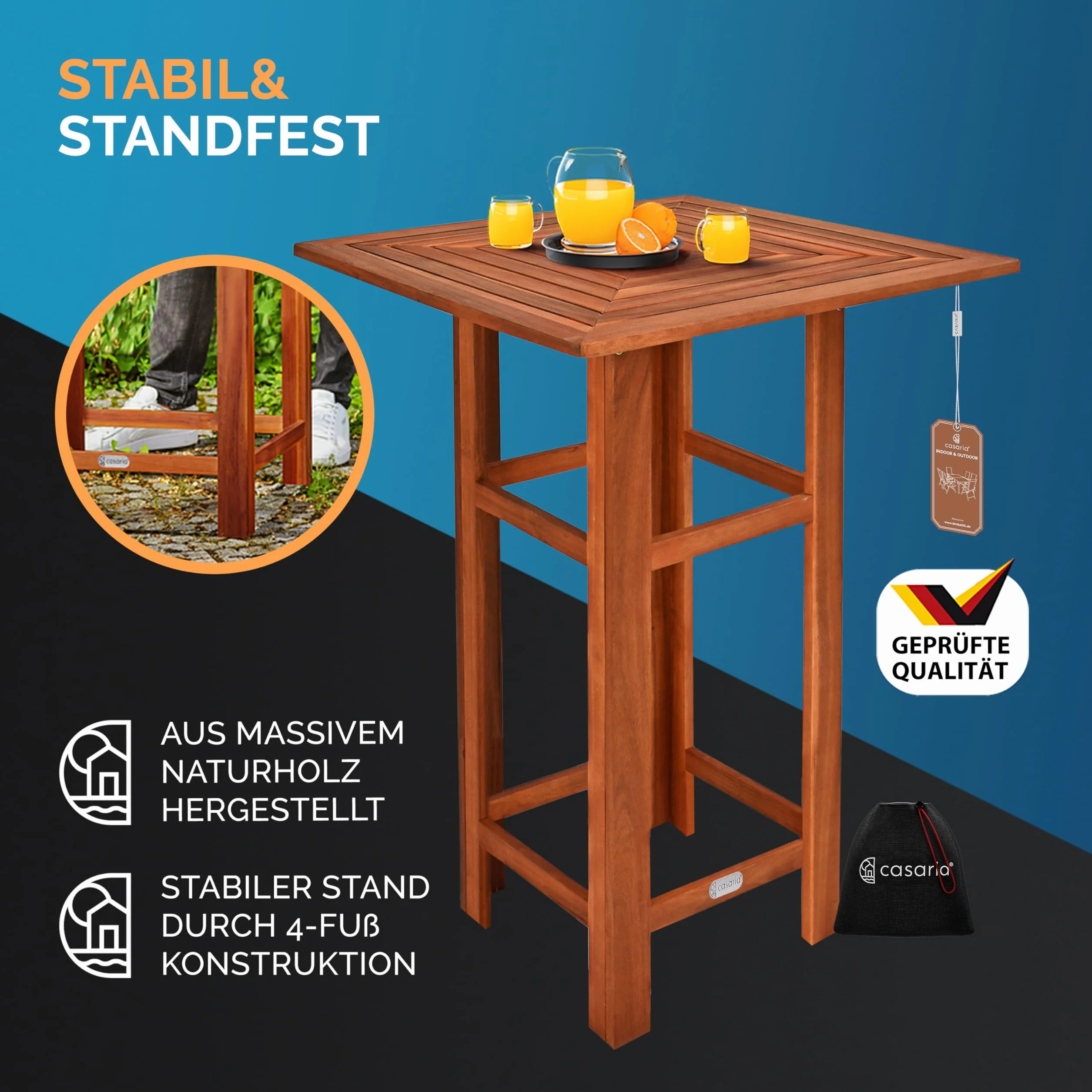 CASARIA® Mesa Alta de Bar con 2 Taburetes Set Muebles Jardín Cocina Madera 110x75x75cm Terraza Balcón
