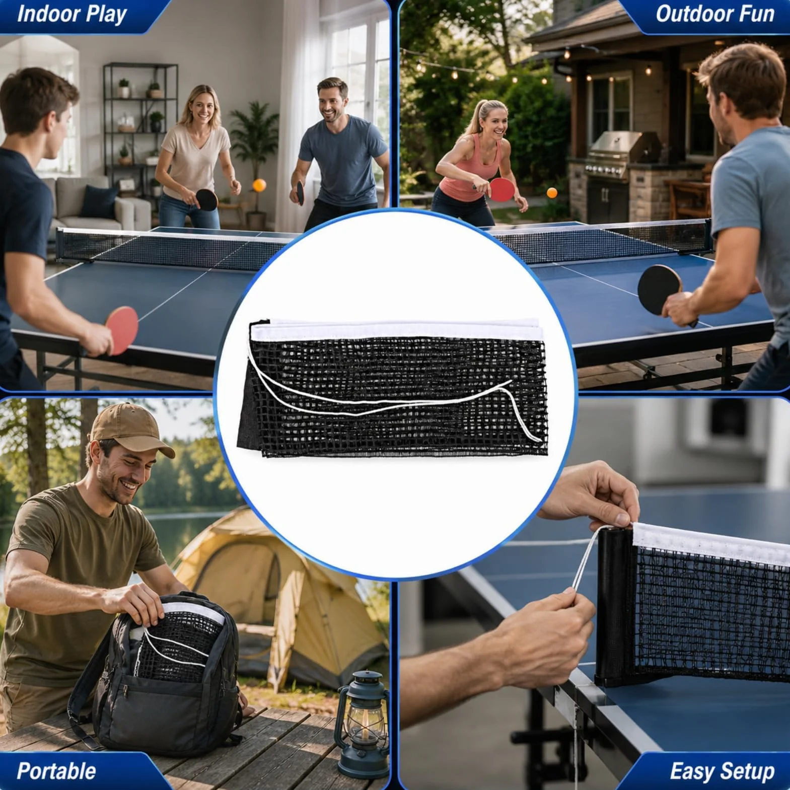 Red de Ping Pong de Poliéster-Algodón Negro 1.75m, Repuesto para Mesa de Tenis, Universal Interior y Exterior