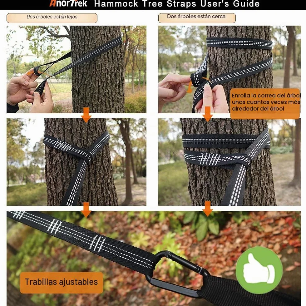 AnorTrek Hamaca de Camping, Súper Ligera y Portátil, de Paracaídas con Dos Correas para Árboles, Hamacas de Viaje de Nylon Individuales o Dobles para Acampar, Mochilero y Senderismo