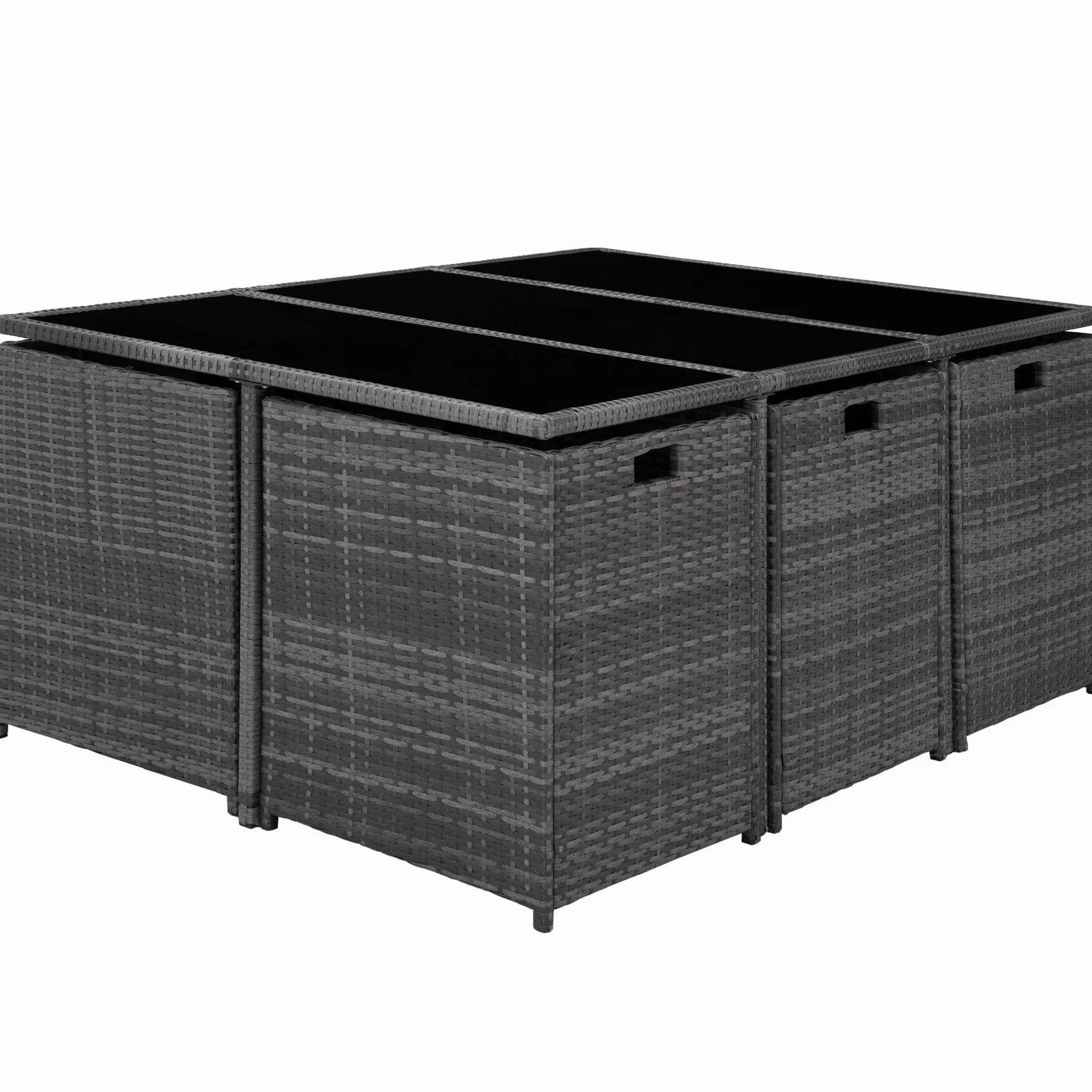 tectake® Conjunto Jardín Exterior de Ratán y Acero, Agrupable en Cubo, Muebles Jardín Exterior Resistente a la Intemperie, para 6-10 Personas, Fundas Extraíbles y Funda Protectora - Gris Claro