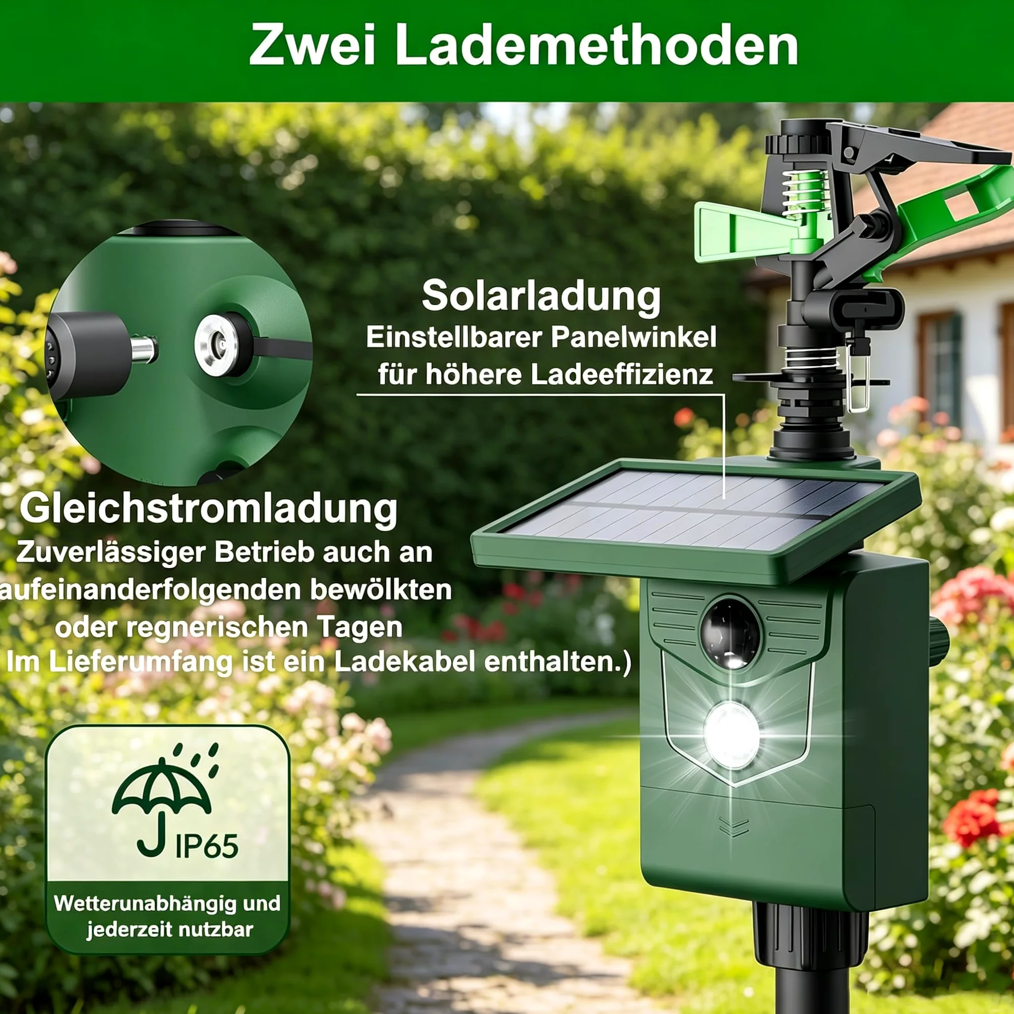Ahuyentador de animales, repelente de gatos con agua, para jardín, detector de movimiento PIR, carga USB y solar en dos modos, ahuyentador de pájaros, ahuyentador de aves, ahuyentador de aves, defensa