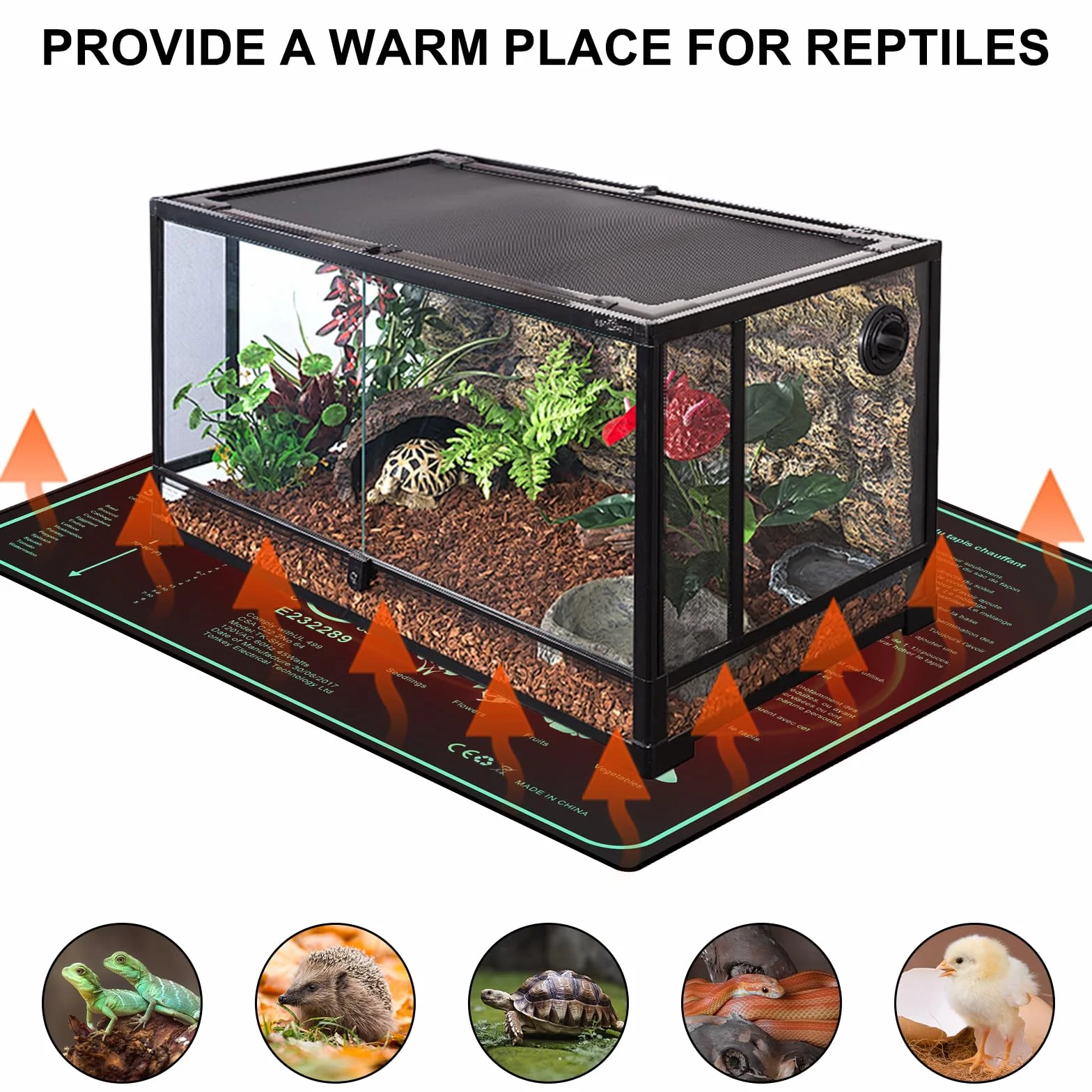 Leikurvo Alfombrilla calefactora para plantas, alfombrilla calefactora 50 x 52 cm para la germinación de semillas y animales domésticos 45 W con termostato para reptiles y temperatura del dragón