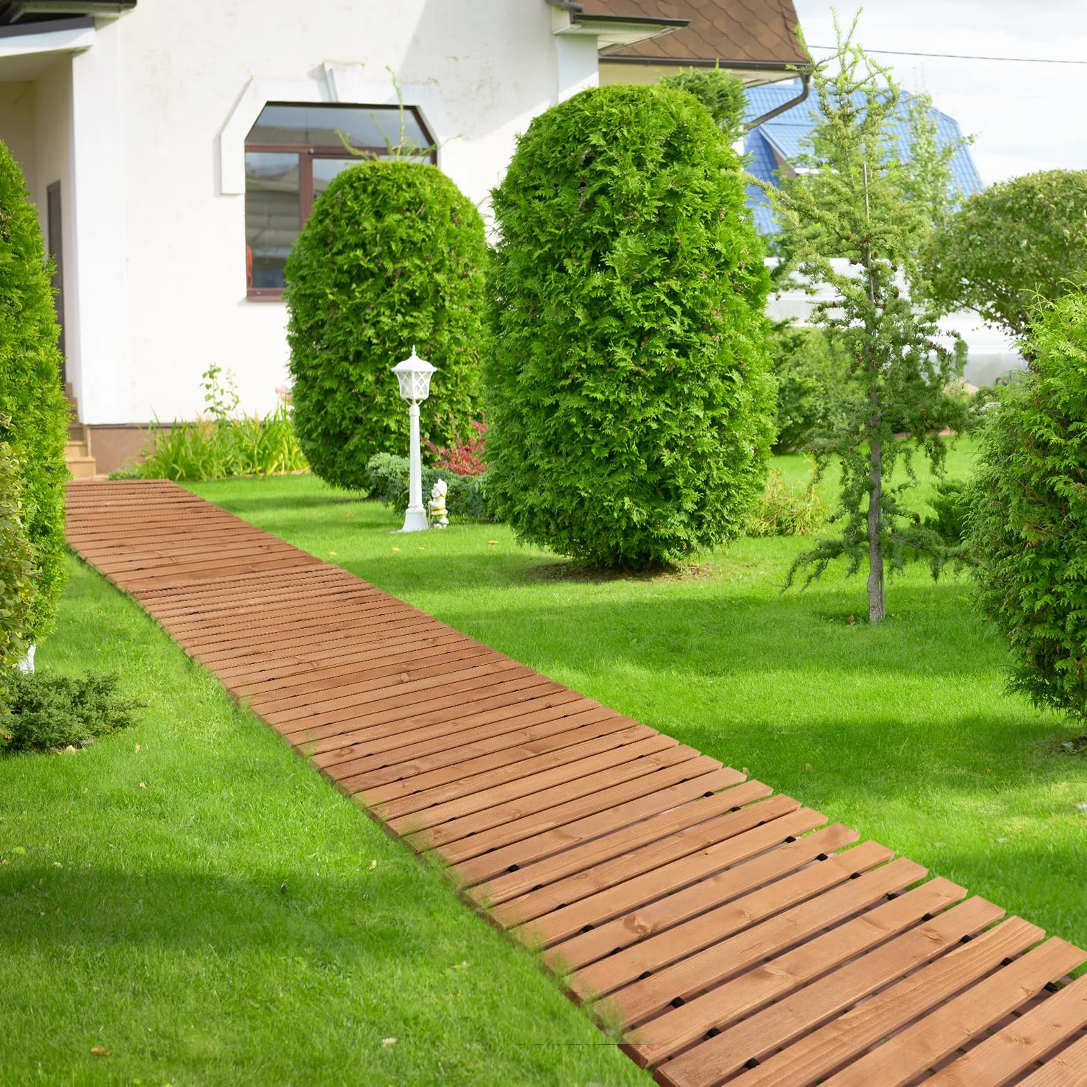 SOARS Camino de Madera Enrollable 245 cm - con Alambre, Textura Antideslizante y Resistente al Mal Tiempo - Ideal para Jardín, Patio y Playa (245 x 55cm)