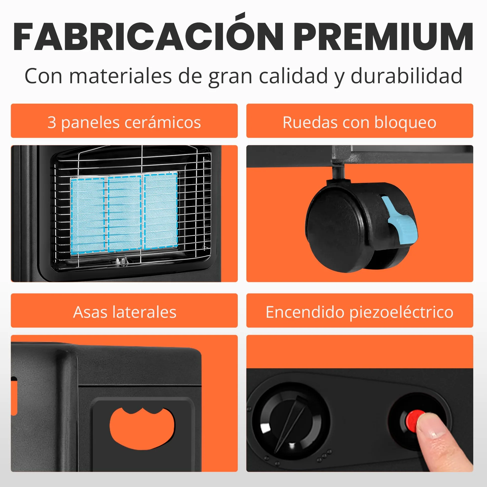 Estufa de Gas Butano Plegable 4200 W Cerámica 3 Niveles de Potencia Triple Seguridad 20-80m²