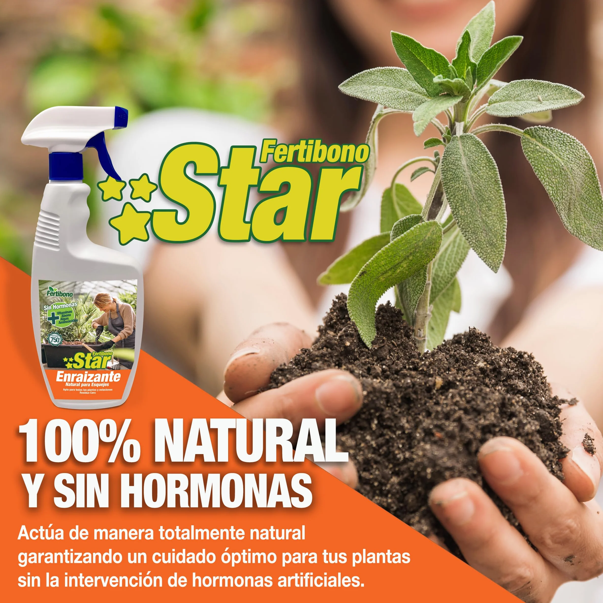 FERTIBONO STAR: Enraizante Orgánico para Plantas y Esquejes, (750ml), Crecimiento Rápido y Fuerte, Enriquecido con Abono, Vitaminas y Algas, Sin Hormonas – Residuo Cero.