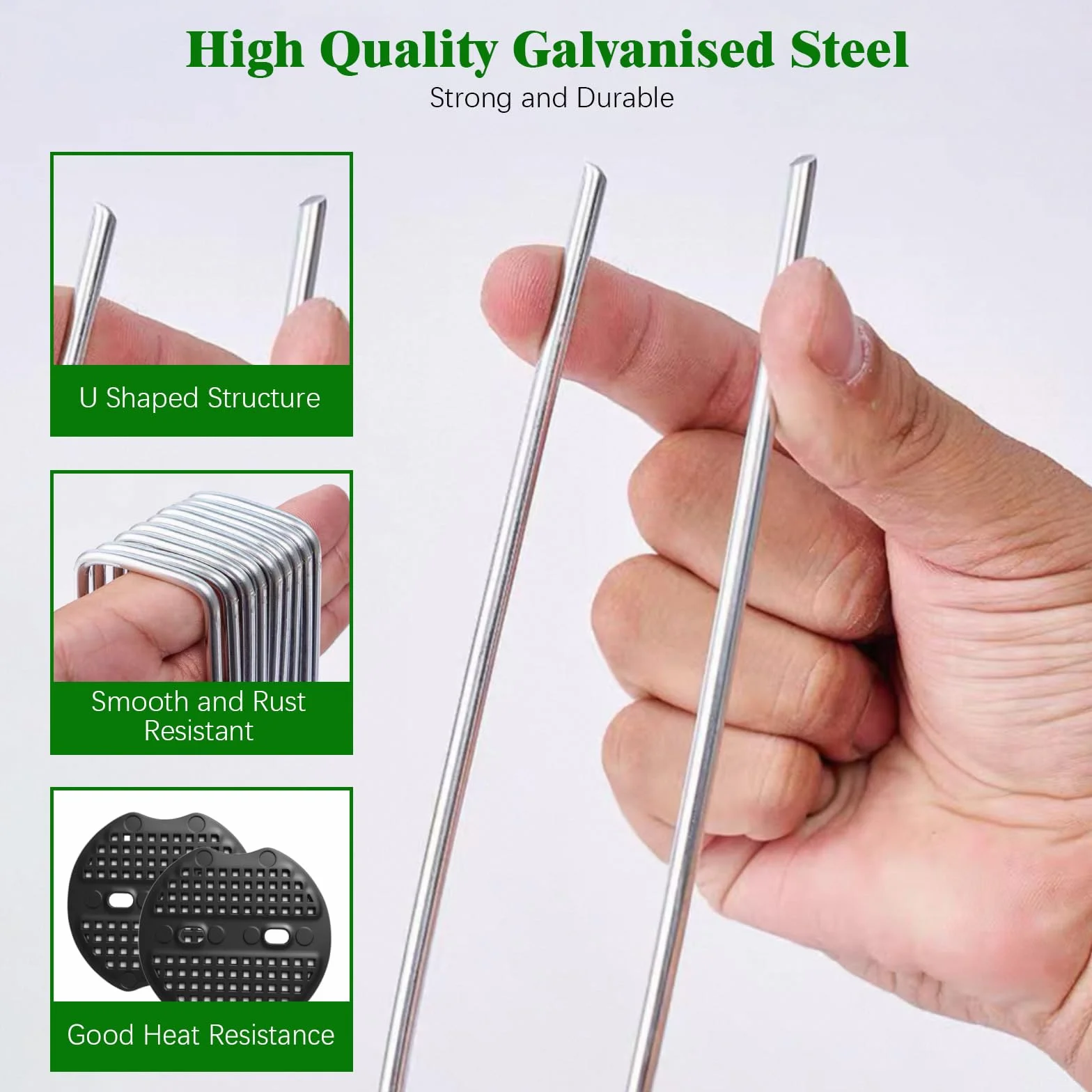 60 Piezas Grapas Césped, 150 x 40 x 2.5 mm Piquetas Cesped Galvanizados, Grapas Cesped Artificial, con 30 Arandelas, Estacas de Jardin para Fijar Vallas, Láminas Antihierbas, Acampar