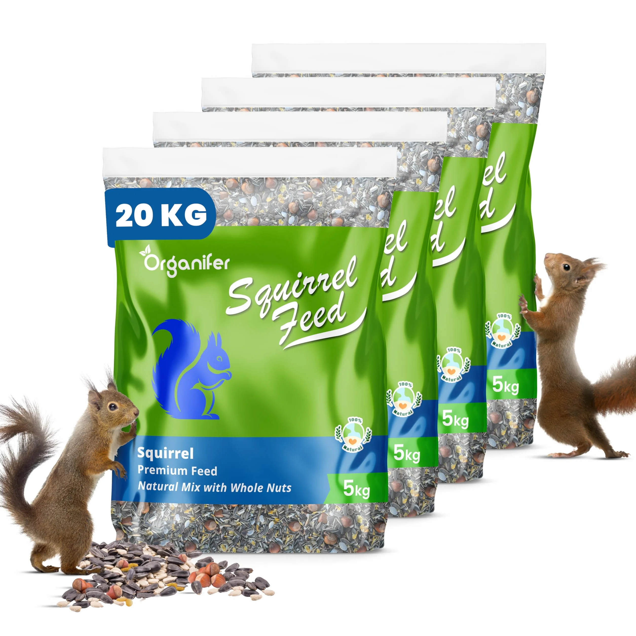 Alimento para Ardillas - Mezcla Natural con Nueces Enteras (20 Kg) - Alimento Especial para Ardillas, Rico En Proteínas, Grasas Y Fibra - Sin Pesticidas - para Todas Las Estaciones - Organifer