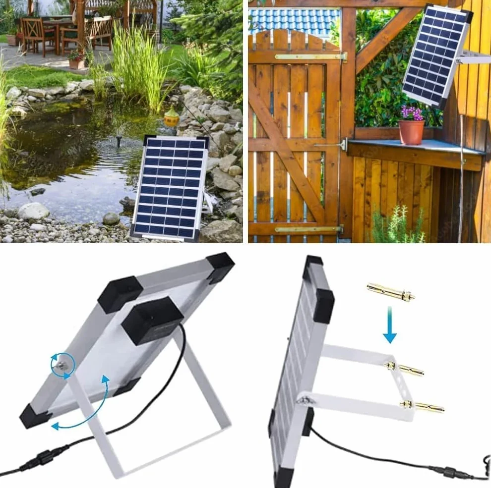 Bomba Solar para Estanque de 5 W, 170 L/h, con Tubería de Agua de 1 m, 9 Boquillas y Cable de 3,25 m, Ideal para Estanques, Fuentes, Cascadas y Piscinas