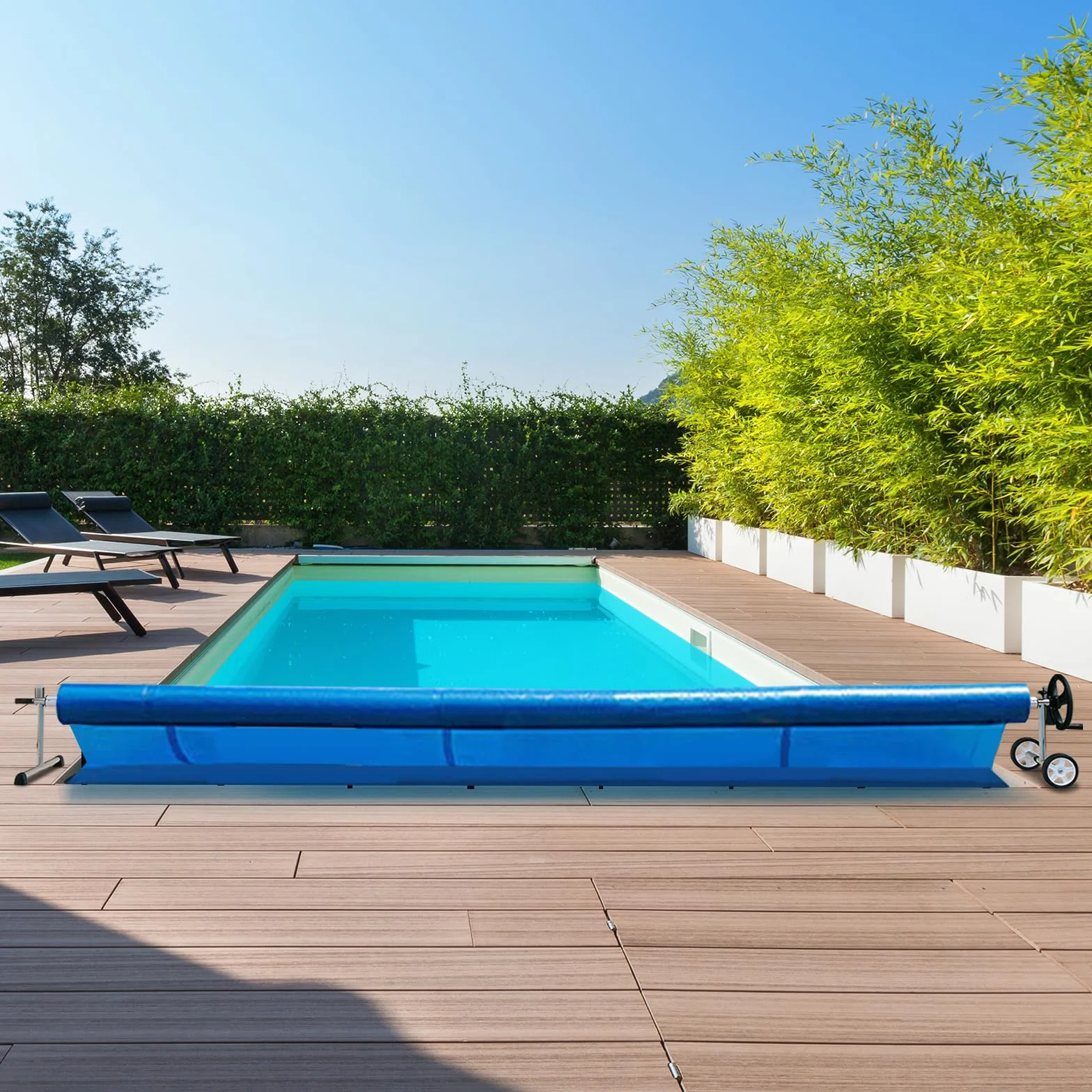 RELAX4LIFE - Carrete de lona extensible ajustable de 1,65 a 7 m para lonas y películas solares, enrollador de piscina de aluminio móvil con 8 correas de fijación