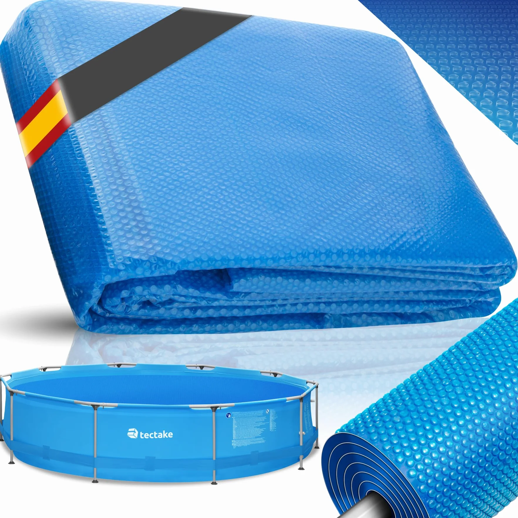 tectake® Manta Solar Piscina Redonda Flotante Recortable a Medida con Fuerza 110 µm para Calentar Agua y Proteger Piscina Hinchable, para Jardin y Piscinas - 455 x 455 x 1 cm Azul