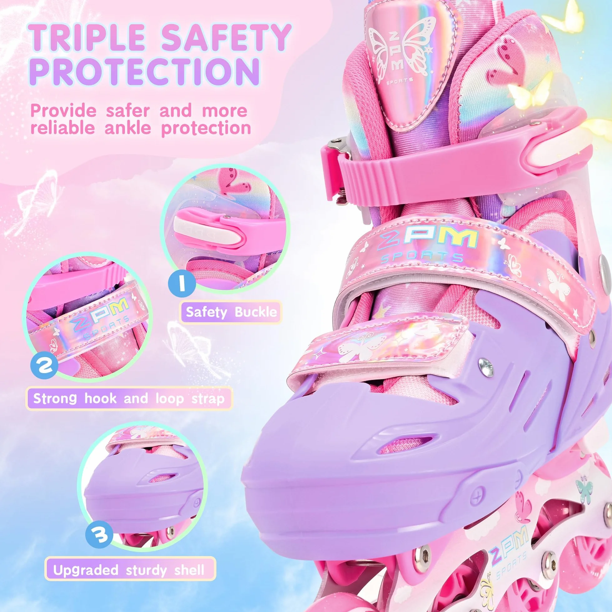 2PM SPORTS Patines en Línea Rosa Violeta Ajustables para Niñas Principiantes