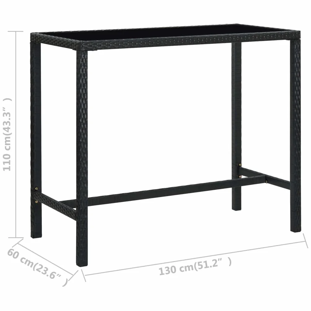 Juego de Muebles de Jardín 7 Piezas con Cojines Ratán PE Negro Conjunto de Bar de Terraza Resistente al Agua Mesa de Patio 130x60x110 cm Estructura de Acero Taburete de Bar
