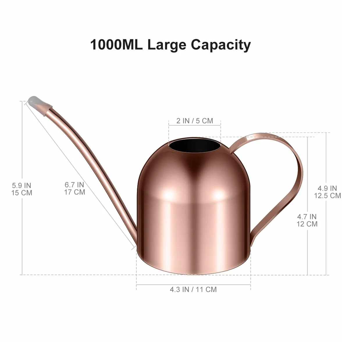 - Regadera pequeña de cobre para interior y exterior, 1000 ml