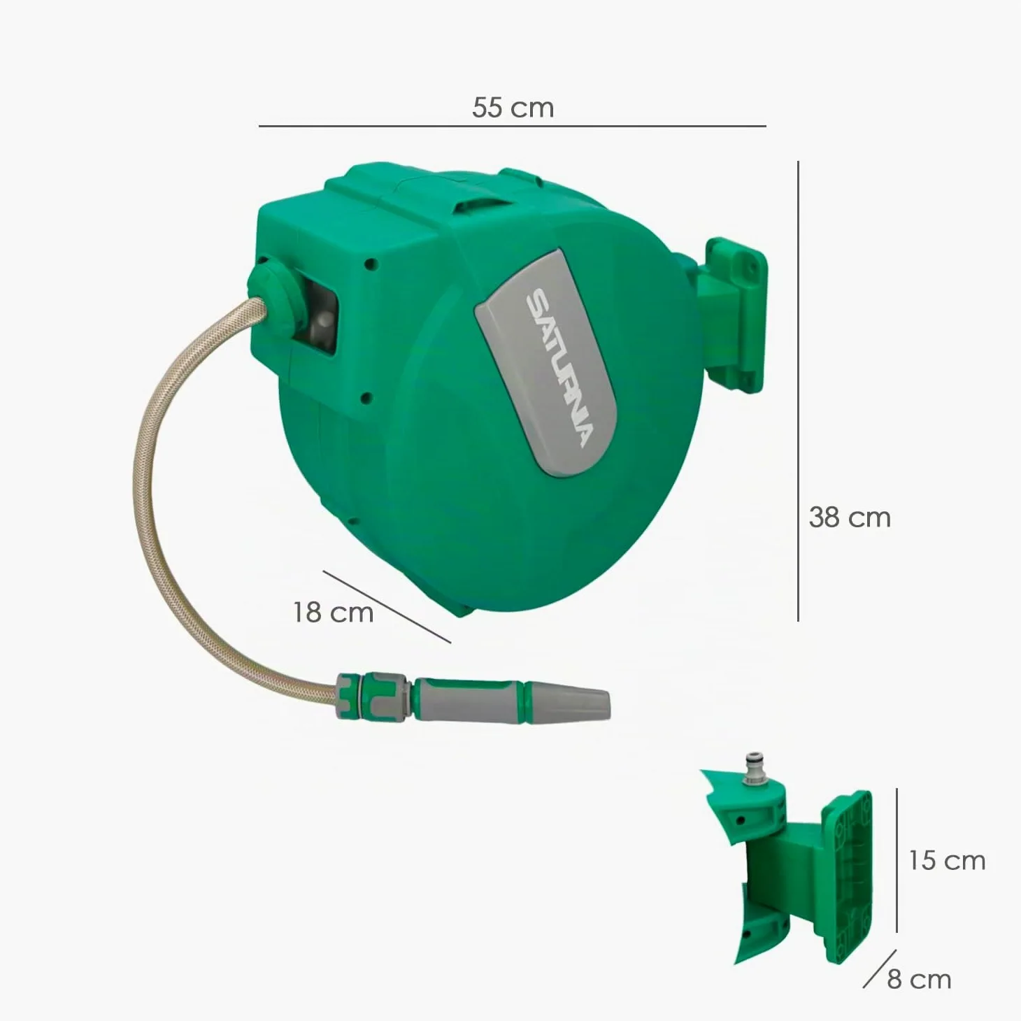 SATURNIA Enrollador Automatico Manguera Para Jardin. Recogedor Manguera Automatico, Porta Mangueras Jardin Manguera De 20 Metros