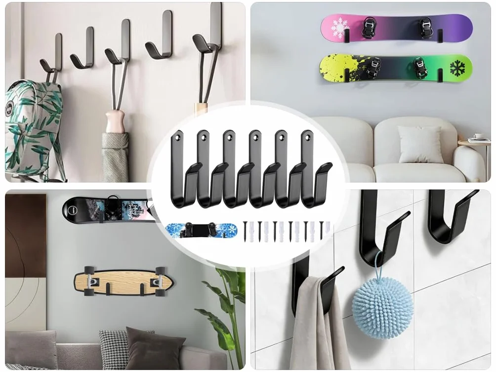 Soporte de Pared para Snowboard, Horizontal Wall Mount para Snowboard, Skateboard, Esquís, Patines, 6 Piezas con Tornillos