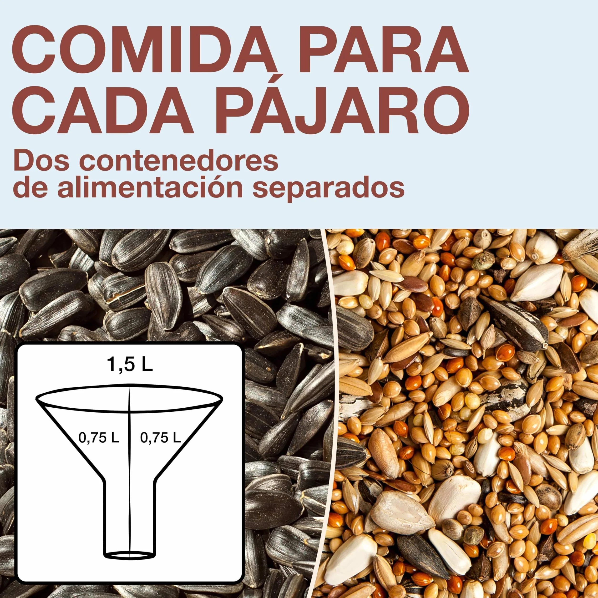 SWISSINNO Comedero para Pájaros Colgante – Davos Smart Birds - Dispensador con Bandeja - Tolva Segura contra Roedores - para Jardín y Balcón - Azul Claro
