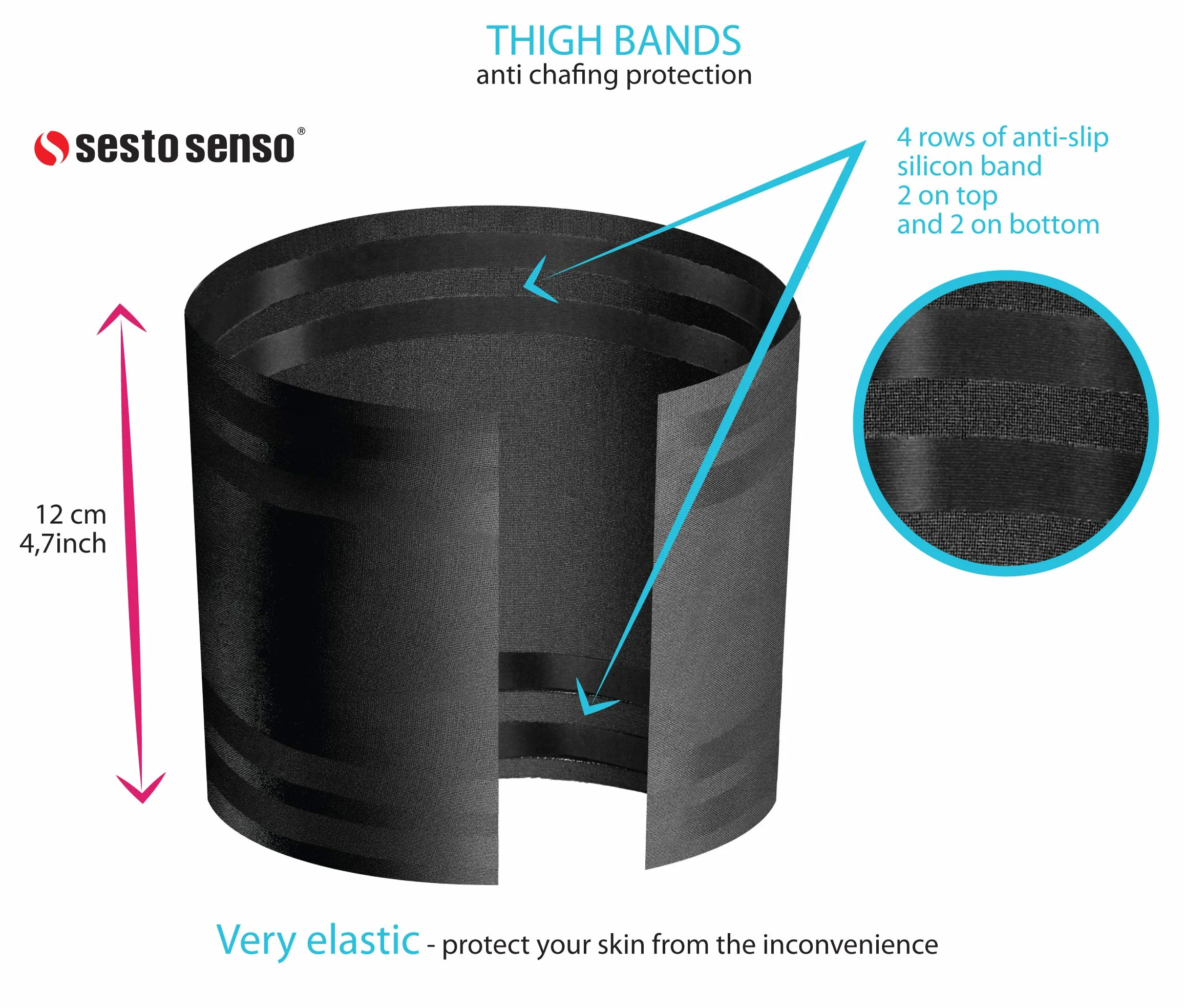 Sesto Senso Bandas Elásticas Anti Rozaduras para Muslos con Tiras de Silicona