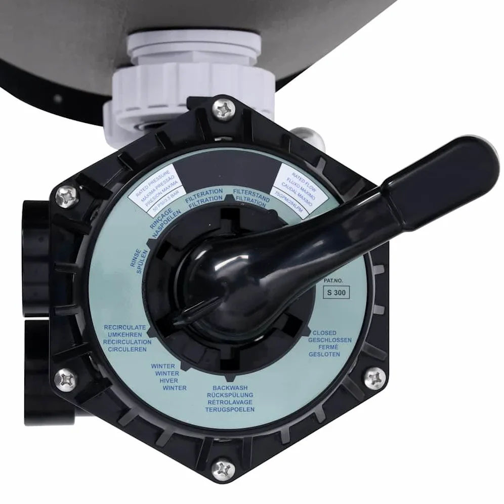 Filtro de arena para piscina con válvula lateral de 6 vías, color gris, plástico duradero para jardín, piscina, jacuzzi, spa y piscina de agua, incluye conexión para bomba de 0,75 CV