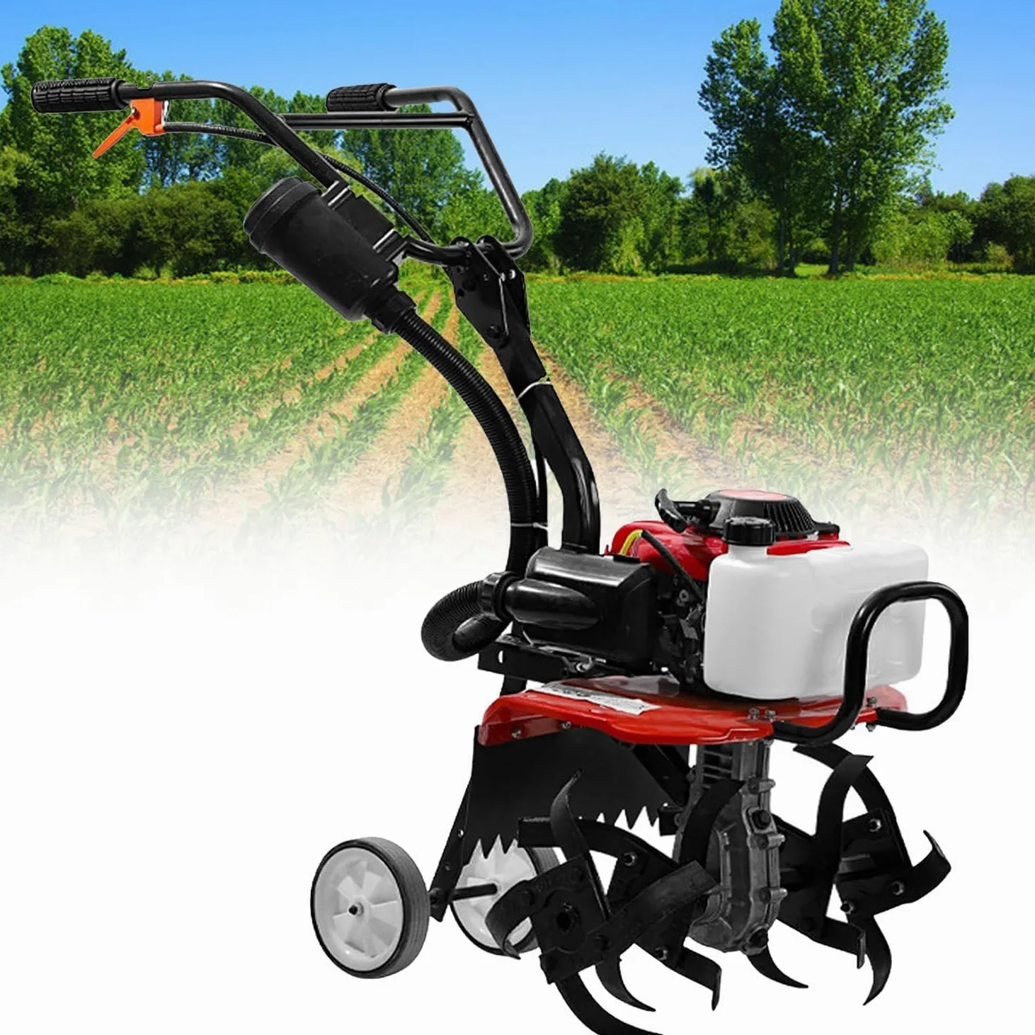 Potente motocultor de Gasolina de 4 Tiempos: rotocultivador Ligero y Compacto con Asas seguras para un Cultivo y arado eficientes del Suelo.