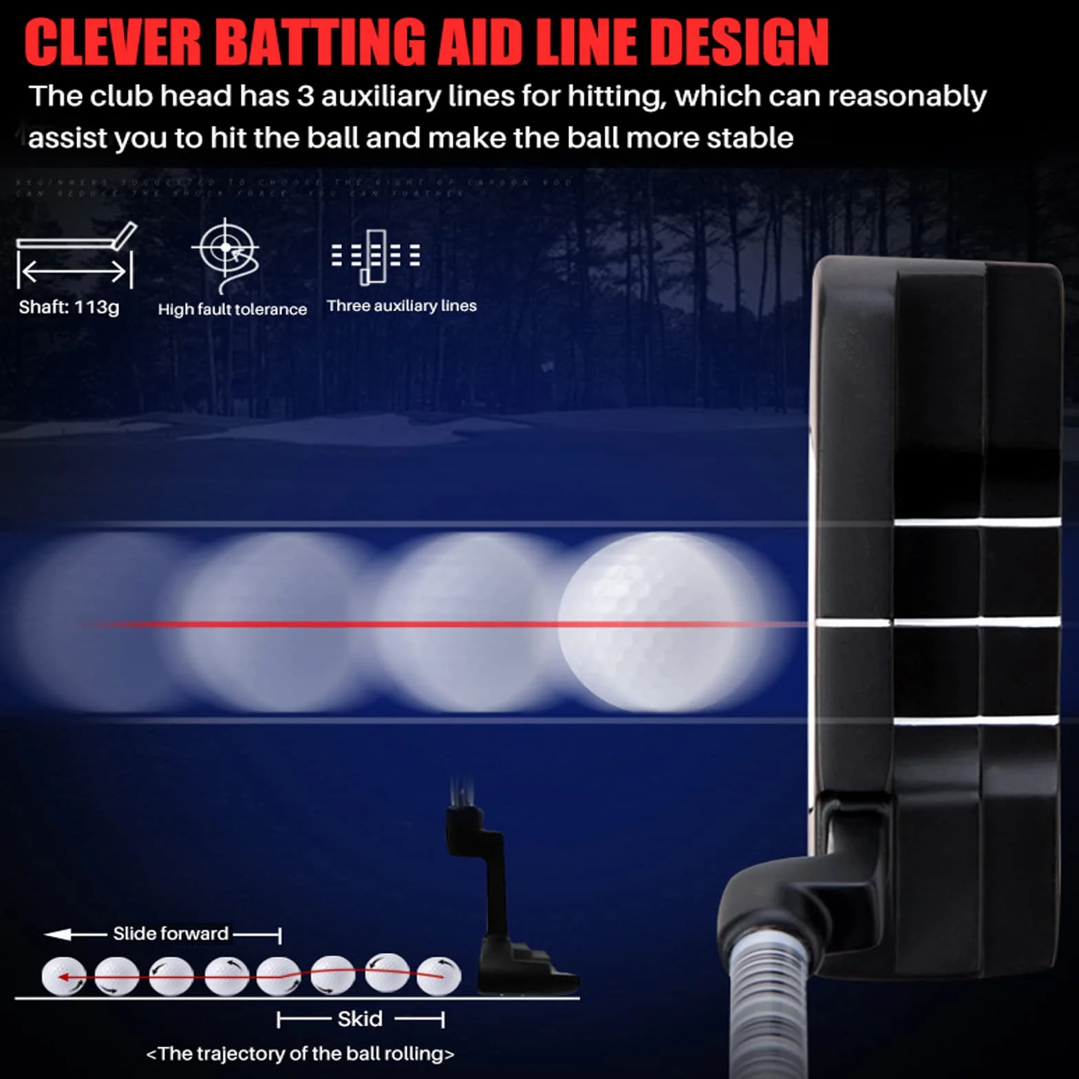 PGM Putter de Golf, Cabeza de Acero Inoxidable, Mango de PU Ultra Ligero