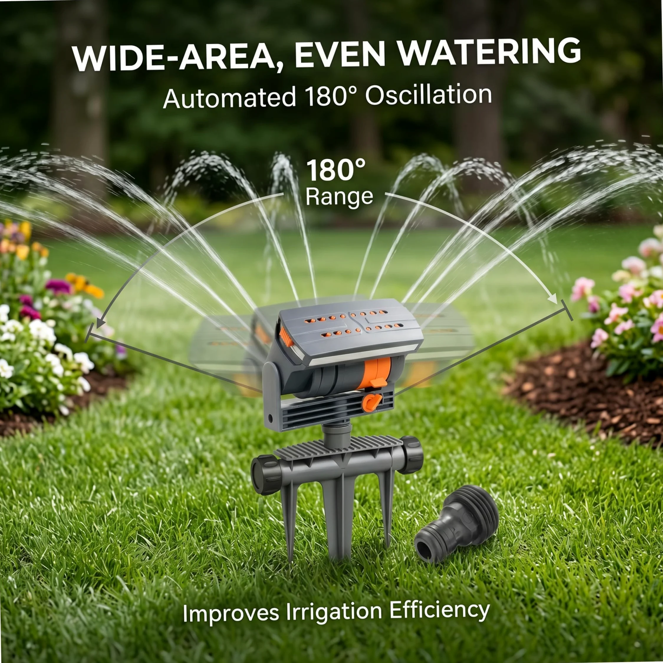 Aspersores, Aspersores De Césped para Jardín, Aspersor Oscilante Automático De Cobertura De 180 ° con Estaca De Trípode, Aspersor De Jardín De 4 Modos De Aspersión para Patio Y