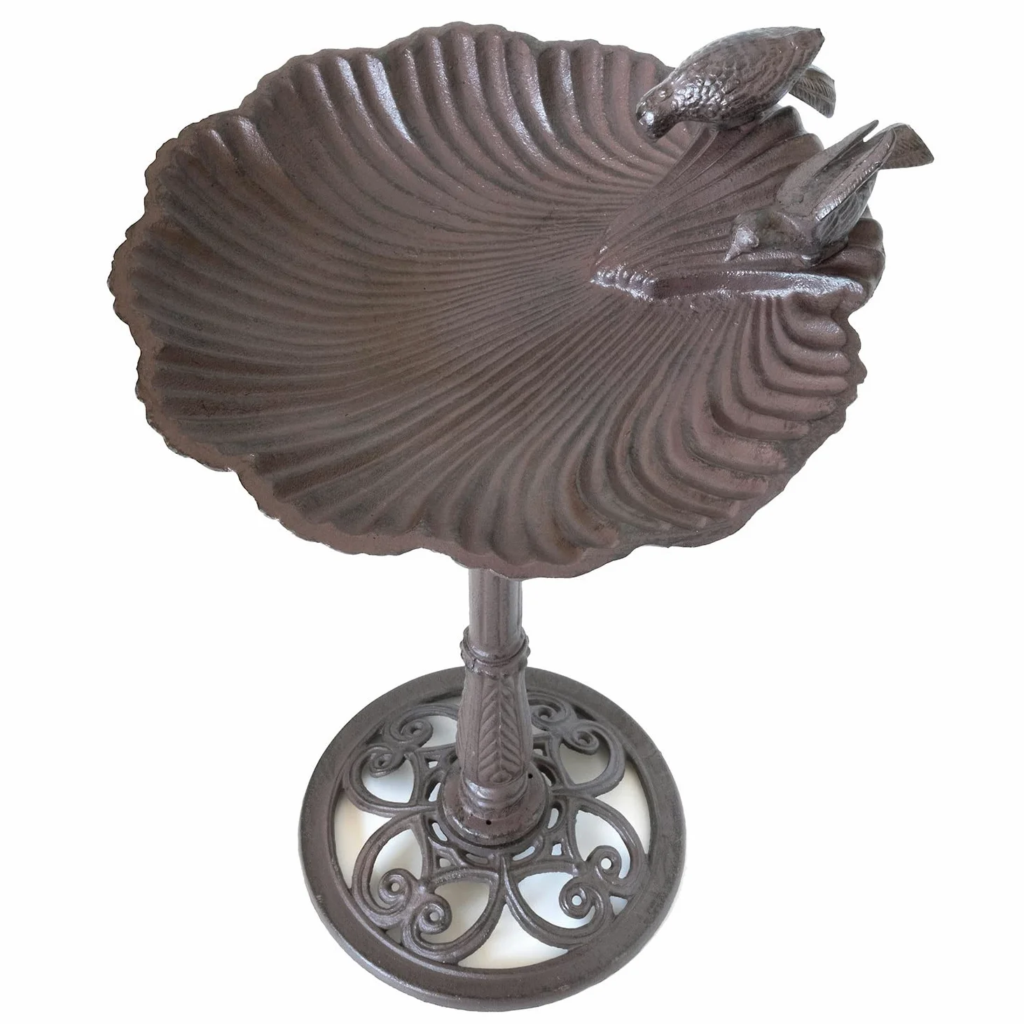 Moritz Bebedero para pájaros, 78 cm de alto, color marrón, hierro fundido, bebedero para pájaros para jardín, baño de pájaros con soporte, diseño antiguo