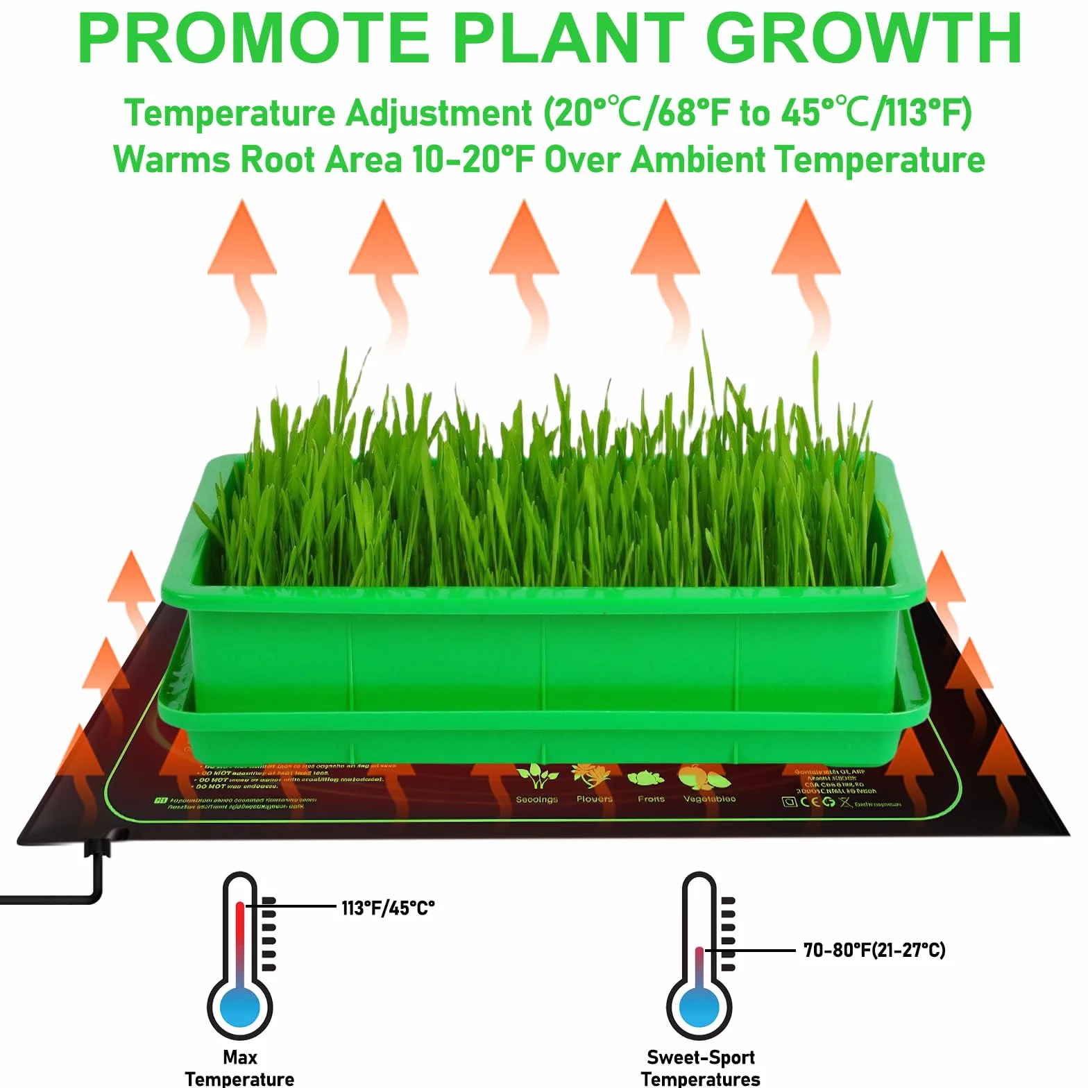 Estera calefactora para plantas: 25 x 53 cm Estera calefactora para plántulas, controlador de termostato para la germinación de planta, almohadilla calefactora para invernaderos y para reptiles