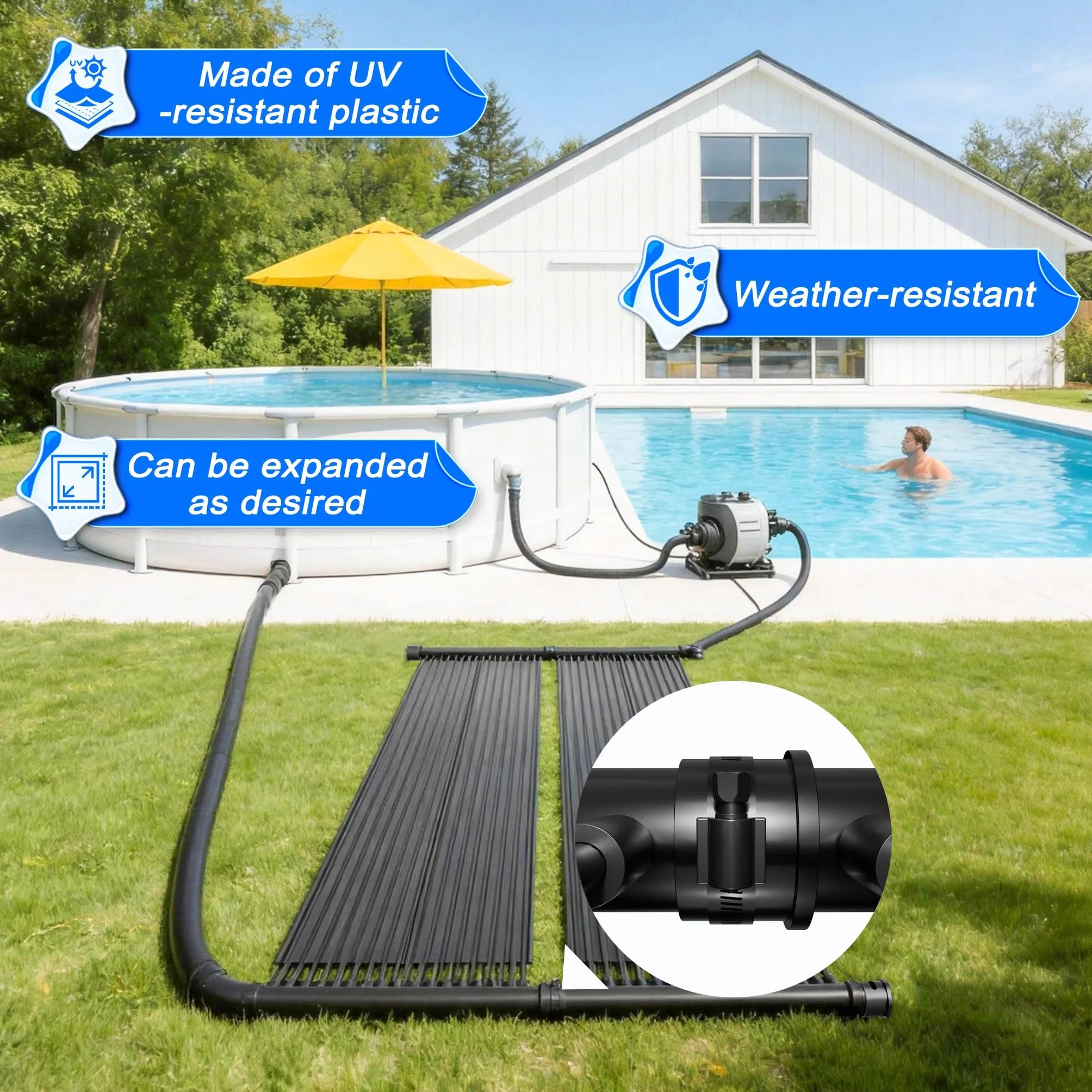 UISEBRT Colector solar para piscina, 600 x 70 cm, calefacción solar para piscina, calefacción de agua caliente, plástico resistente a los rayos UV, estera solar para piscinas
