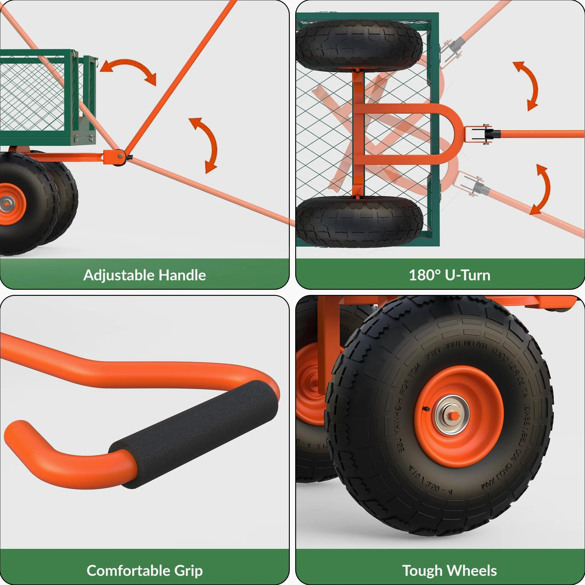 GarveeLife Carrito De Jardín De 500 Lbs, Vagón De Jardín Pesado con Ruedas, Vagón De Carrito De Utilidad Al Aire Libre con Lados