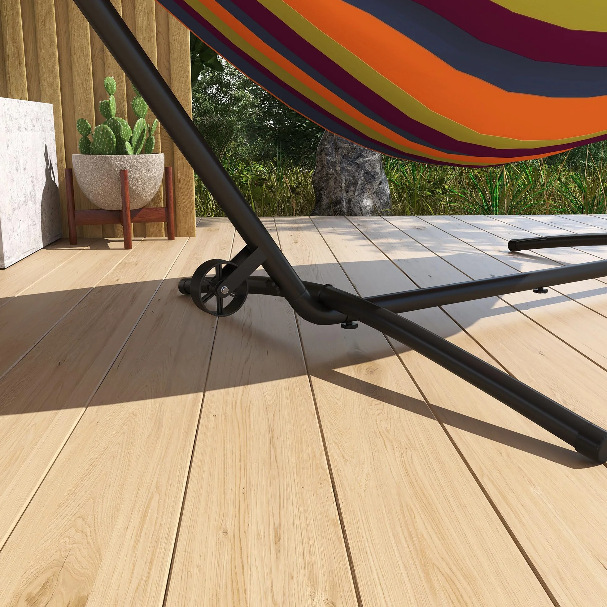 Outsunny Soporte para Hamacas de Acero Estructura para Hamaca Carga 220 kg con Rueda 2 Ganchos Ajustables en 6 Niveles y Bolsa de Transporte 290x120x115 cm Negro