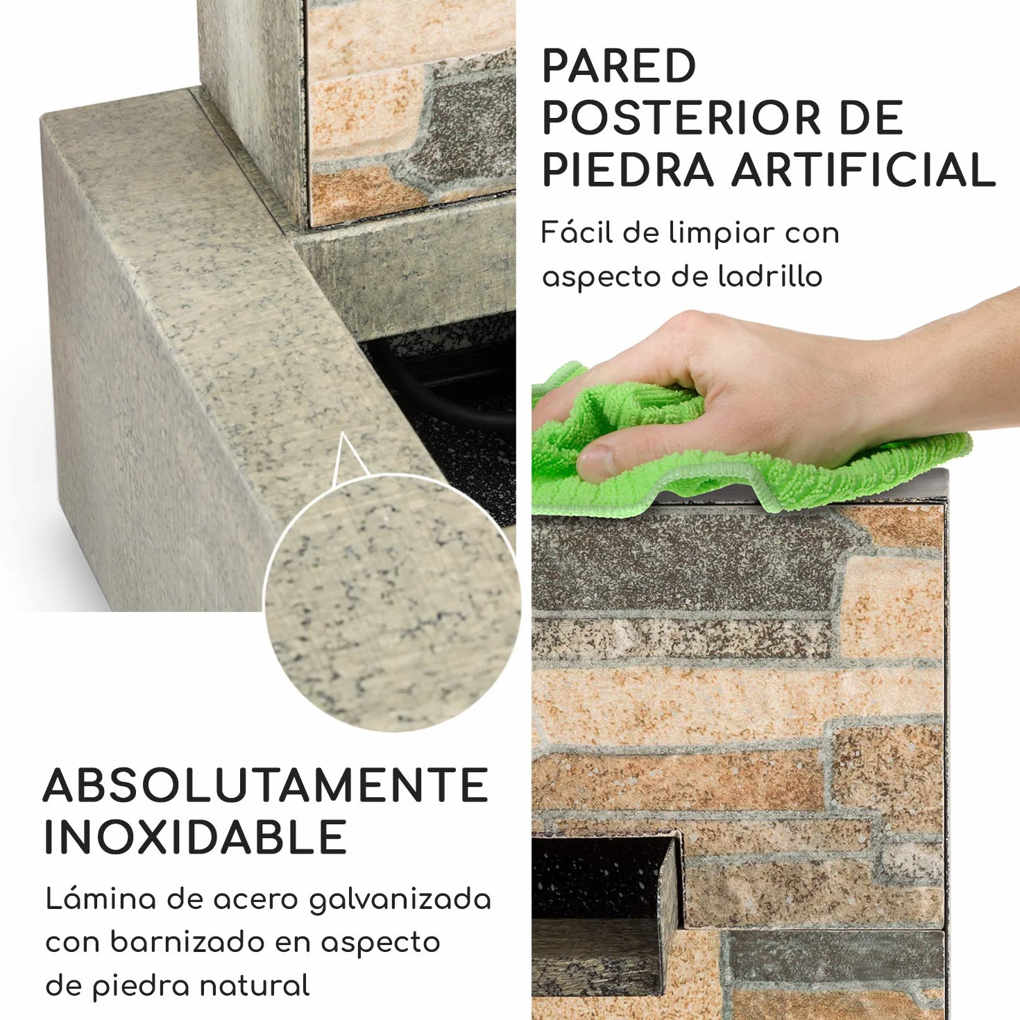 Blumfeldt Watergate - Fuente de Agua Decorativa, Bombea hasta 1000 l/h, Potencia 15 W, Protección IPX8, Uso Exteriores e Interiores, Aspecto Granito, Ladrillo Visto, Gris galvanizado