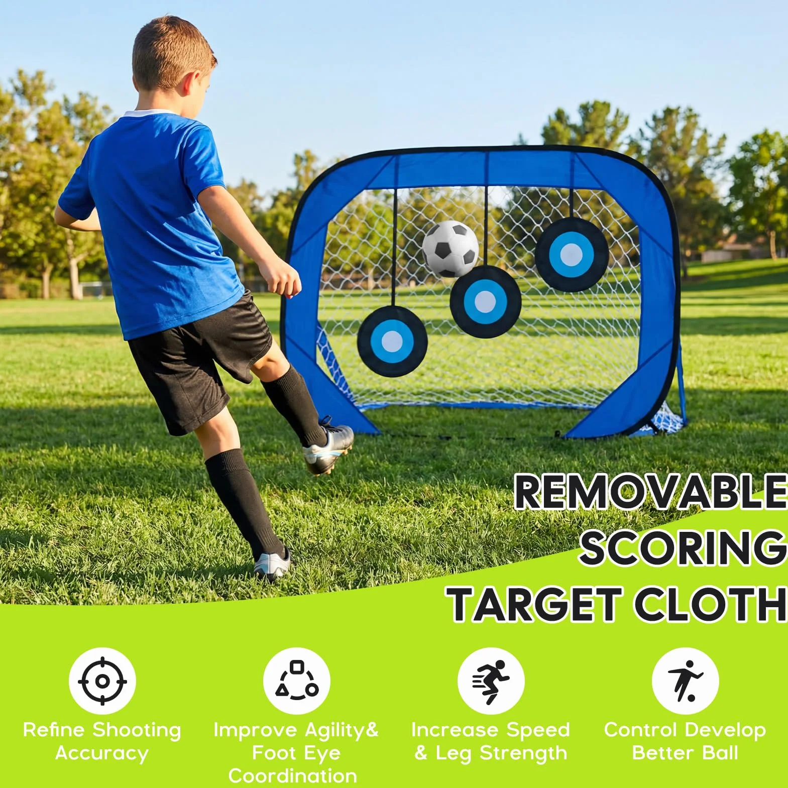 Portería de Fútbol 4 en 1 para Niños 120×80 cm con 2 Redes Intercambiables y 3 Dianas de Entrenamiento Pop Up Plegable